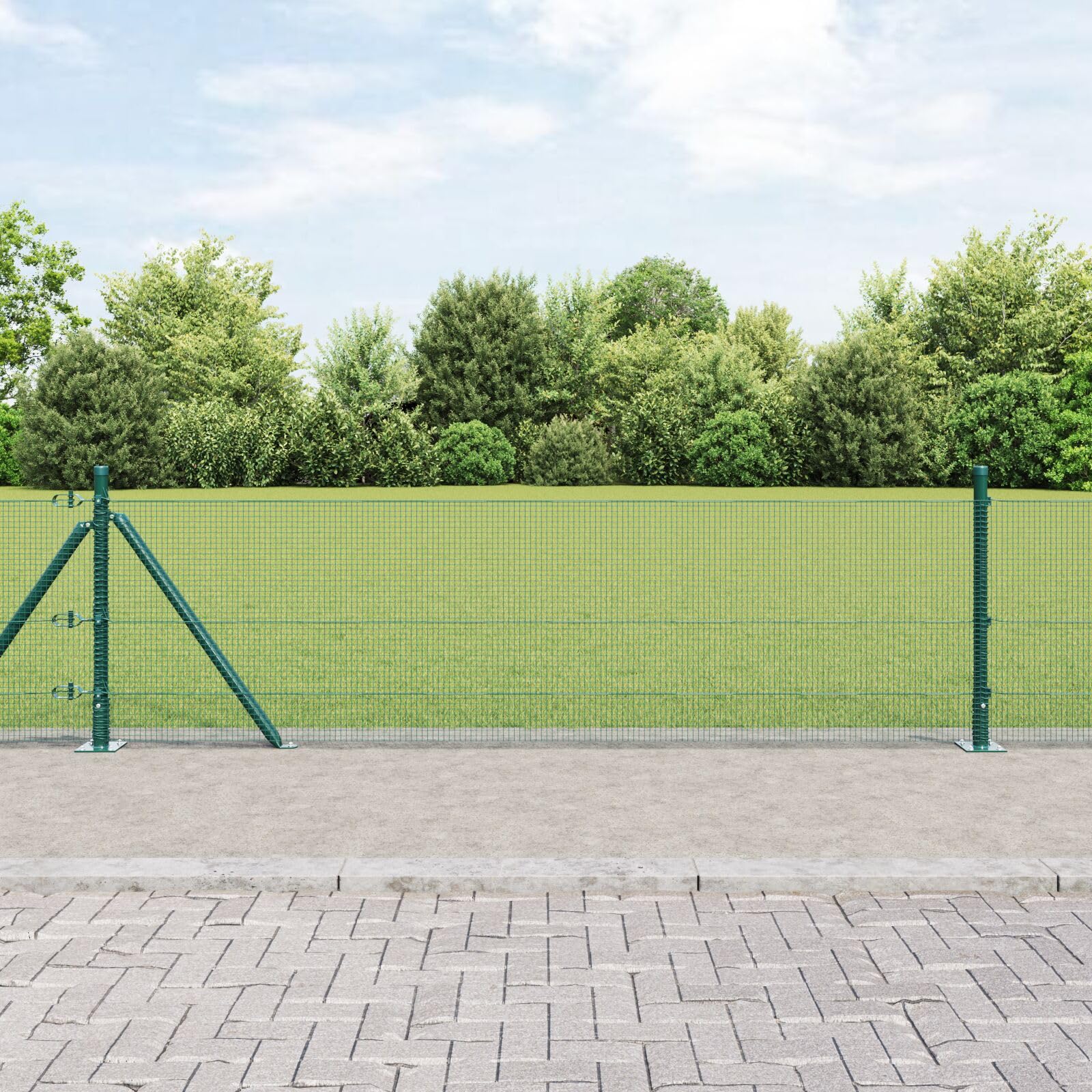Vidaxl Welded Wire Fence With Flange Parts, Green, 0.4 X 50 M, Durable Steel, Outdoor Fencing For Border Marking, Metal, Garden Border, Pvc-Coated, Traditional, Safe Solution Size 13