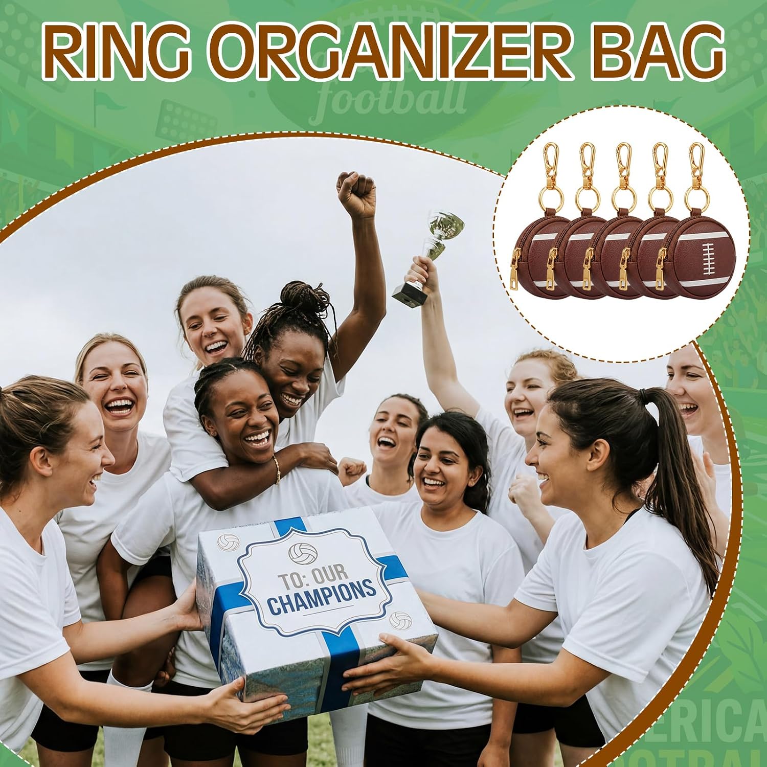 Weysat 6 Pack Rugby Jewelry Holder Keychain - Portable Ring Keeper Case, Small Travel Ring Box with Zipper, Earring Stud Necklace Storage Case for Men Women image 4