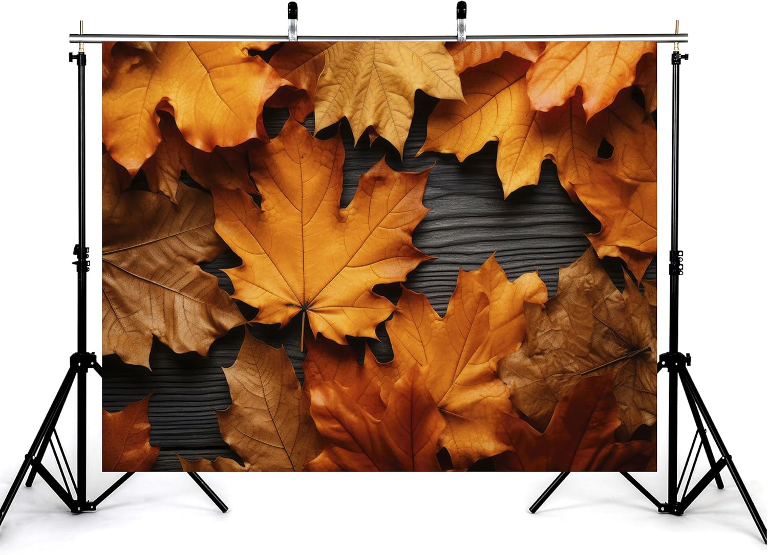 4x4ft Autumn Maple Leaves Backdrop Rustic Wood Plank Photography Background for Fall Thanksgiving Harvest Festival Decorations Banner Photo Studio Props