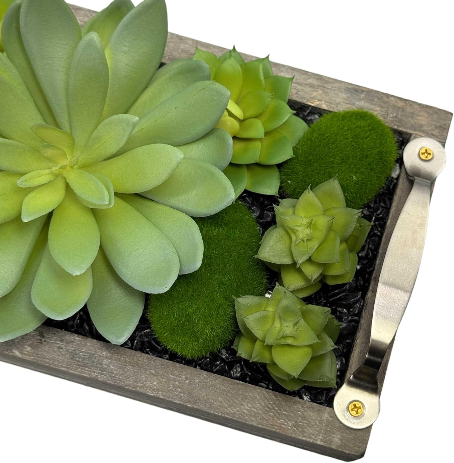 Galt International Faux Assorted Succulent in 31" Wood Tray w/Handles w/Black Rocks | Grey Wood Tray, Artificial Green Moss, Dining Coffee Table Centerpiece (Updated 2026 Packaging)