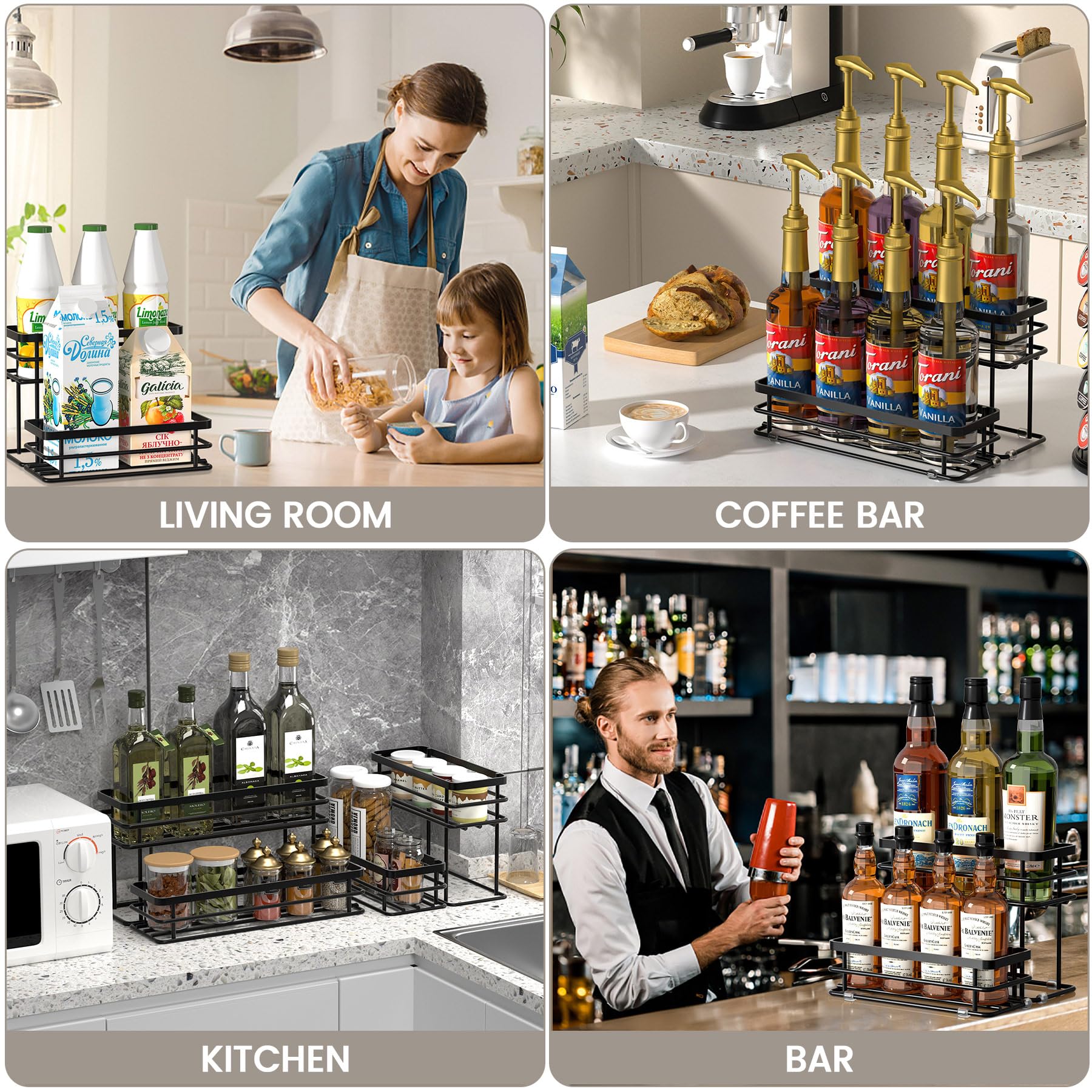 Organizador de jarabe de café, soporte para botellas de jarabe para barra de café, estantes de almacenamiento de 2 niveles para 8 botellas para jarabe, vino, aderezo para encimera de cocina