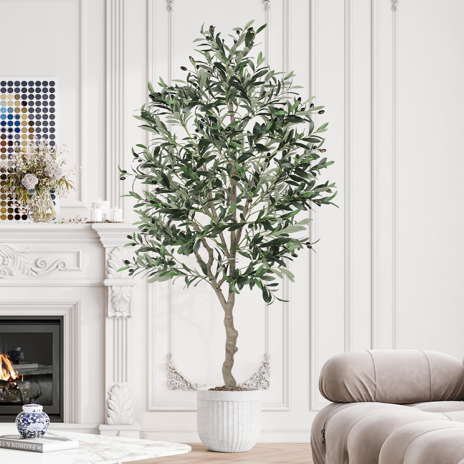 YOLEO 6FT Artificial Olive Tree, Faux Olive Silk Tree Indoor, Lifelike Fake Plant for Living Room Bedroom Balcony Corner Office Decor (Style 5)