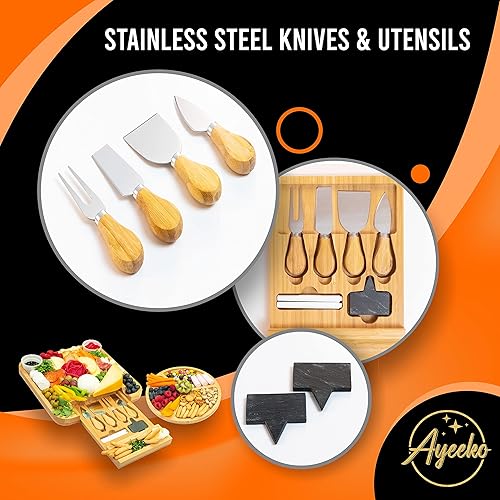 Miniatura 4 de AYEEKO Bamboo Cheese Board & Knife Set, Wooden Charcuterie Board & Tray, House Warming Gift for Holidays, Birthdays, Bridal Showers, Anniversaries &