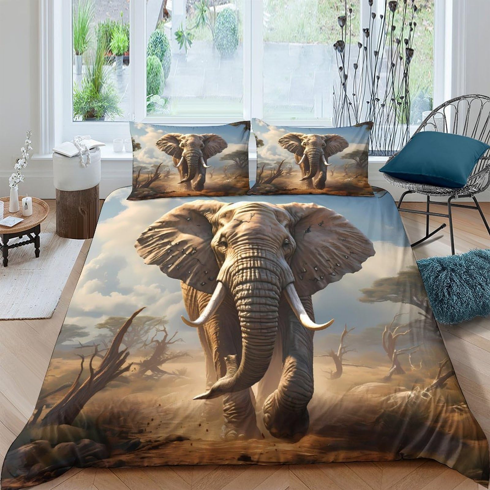 Ctjqhvkz Style-7 3D Printed Elephant Safari Fitted Sheet Microfiber Soft Breathable African Landscape Mattress Cover Bedroom Decor Single（135X200cm）