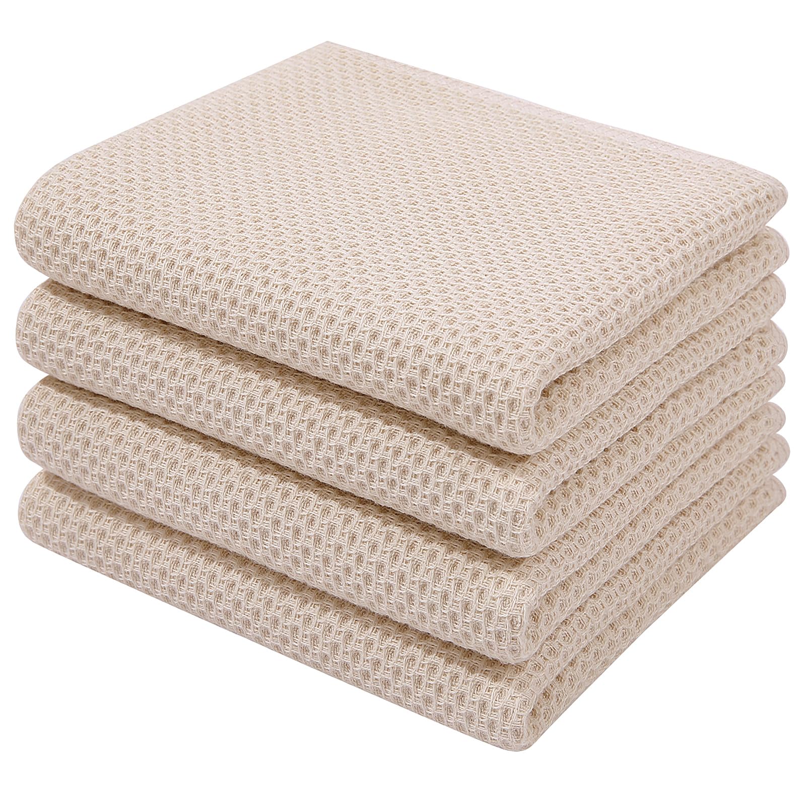 Homaxy 100% Cotton Waffle Weave Kitchen Dish Towels 4-Pack, Beige