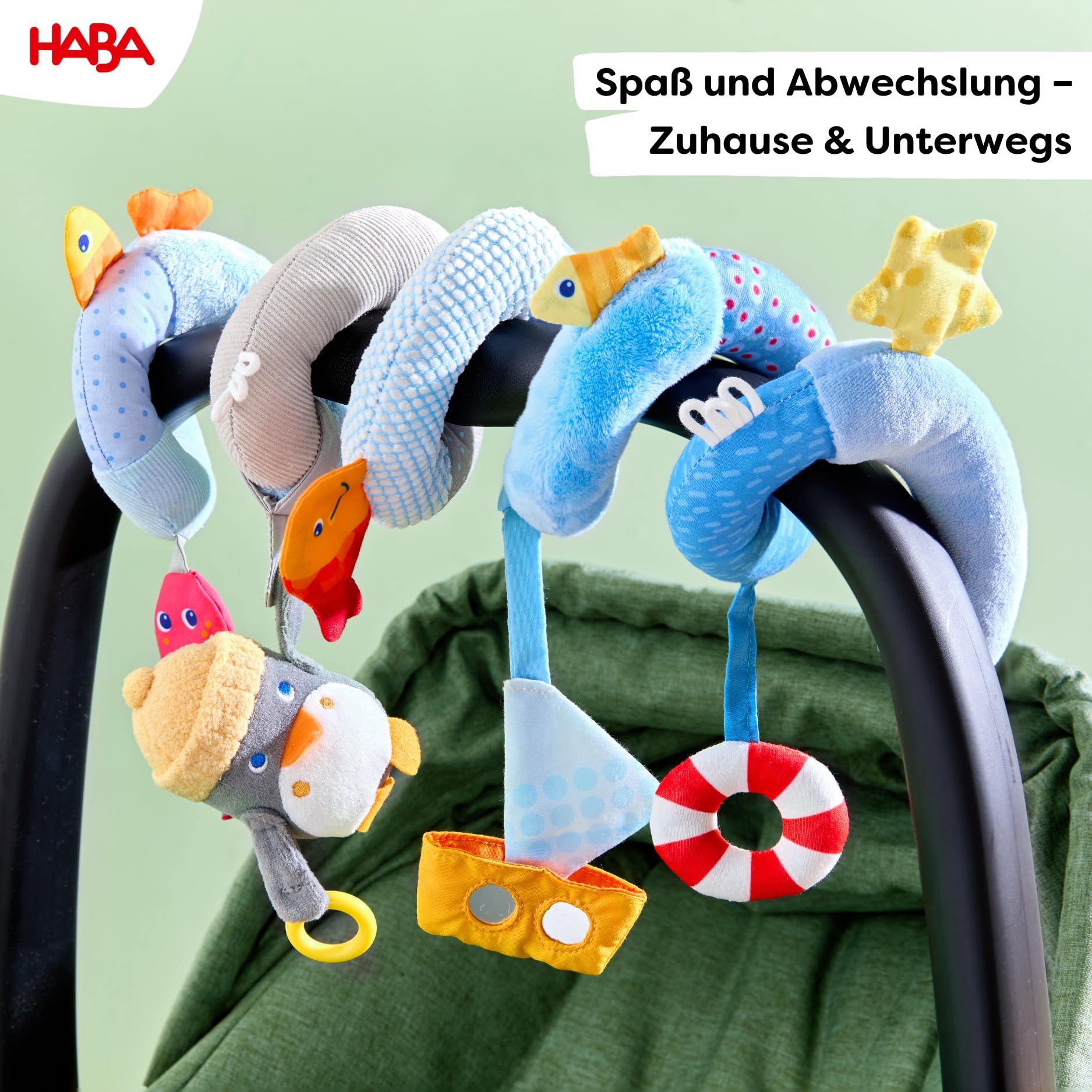 HABA Pinguino a spirale mobile – figura animale staccabile campanella e pellicola a specchio per carrozzina e lettino per bambini dai 0 anni in su, regalo di nascita – 2012335001