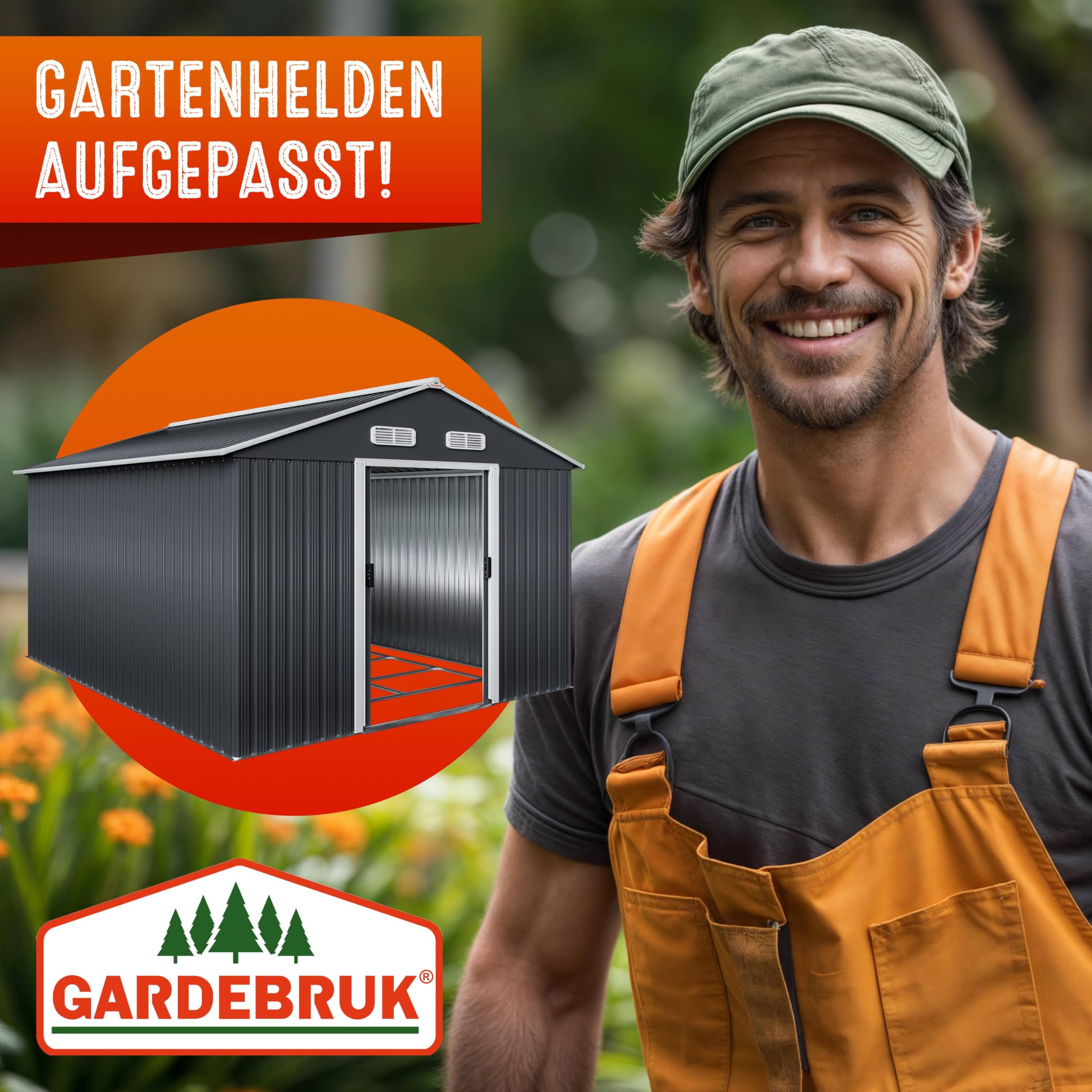 GARDEBRUK® XXXL Metall Gerätehaus 8m² 315x260x180cm Schiebetür Anthrazit Geräteschuppen