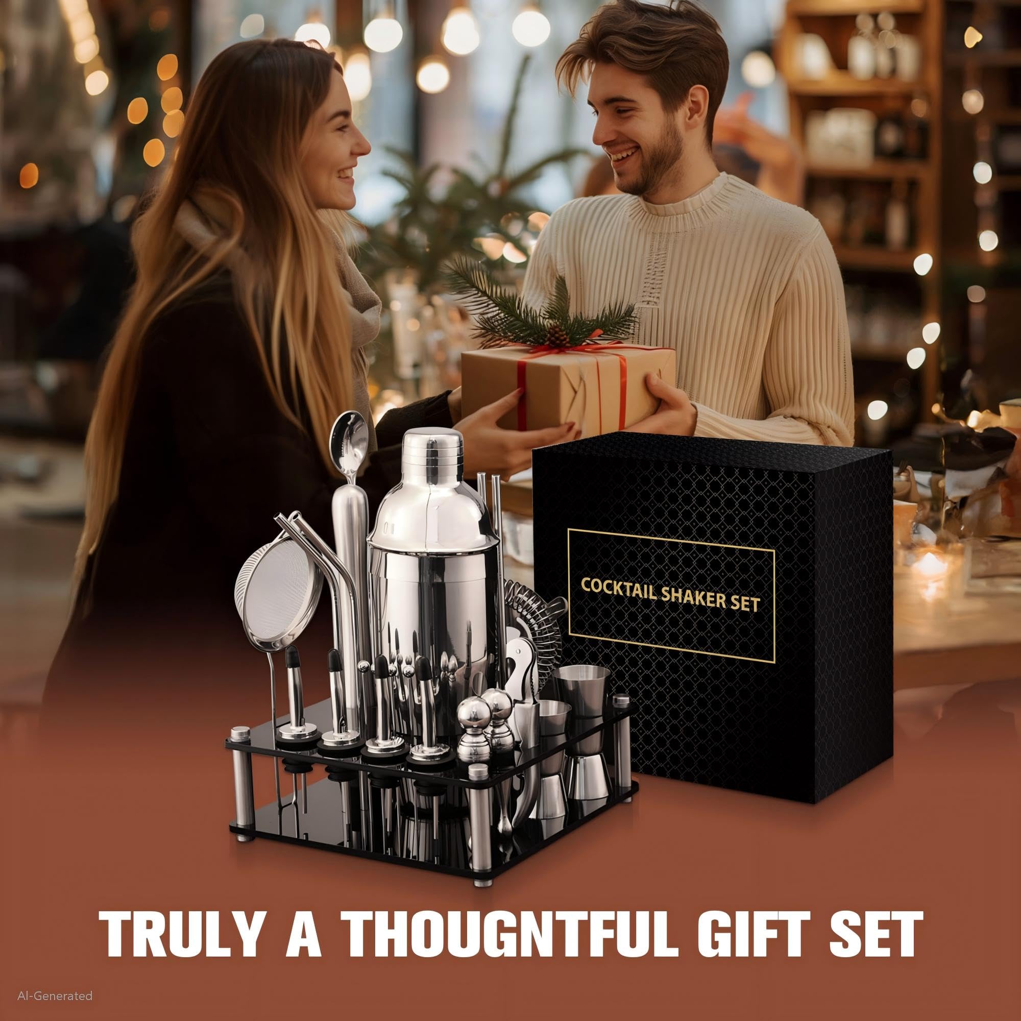 KINGROW Mixology Cocktail Shaker Set - Komplettes 29-teiliges Barkeeper-Set und Barwerkzeuge mit Acryl-Drehständer, Professionelles Bar-Set für Getränkemischen, Zuhause, Bar, Party