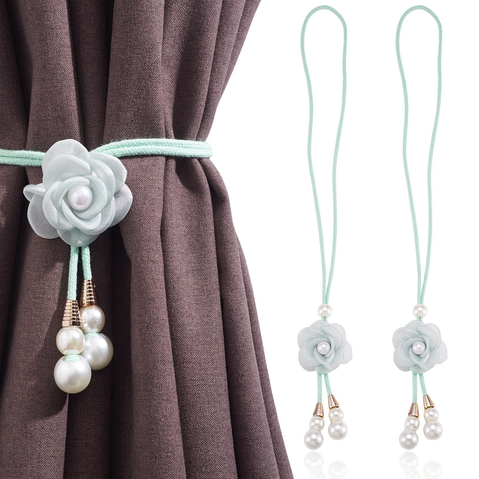 Bestewelry 2 pcs Flower Curtain Tiebacks 505mm Adjustable Floral Curtain Holdbacks Flower Tie Backs for Curtains Living Room Bedroom Wall Home Office Decoration, Aqua — image 1