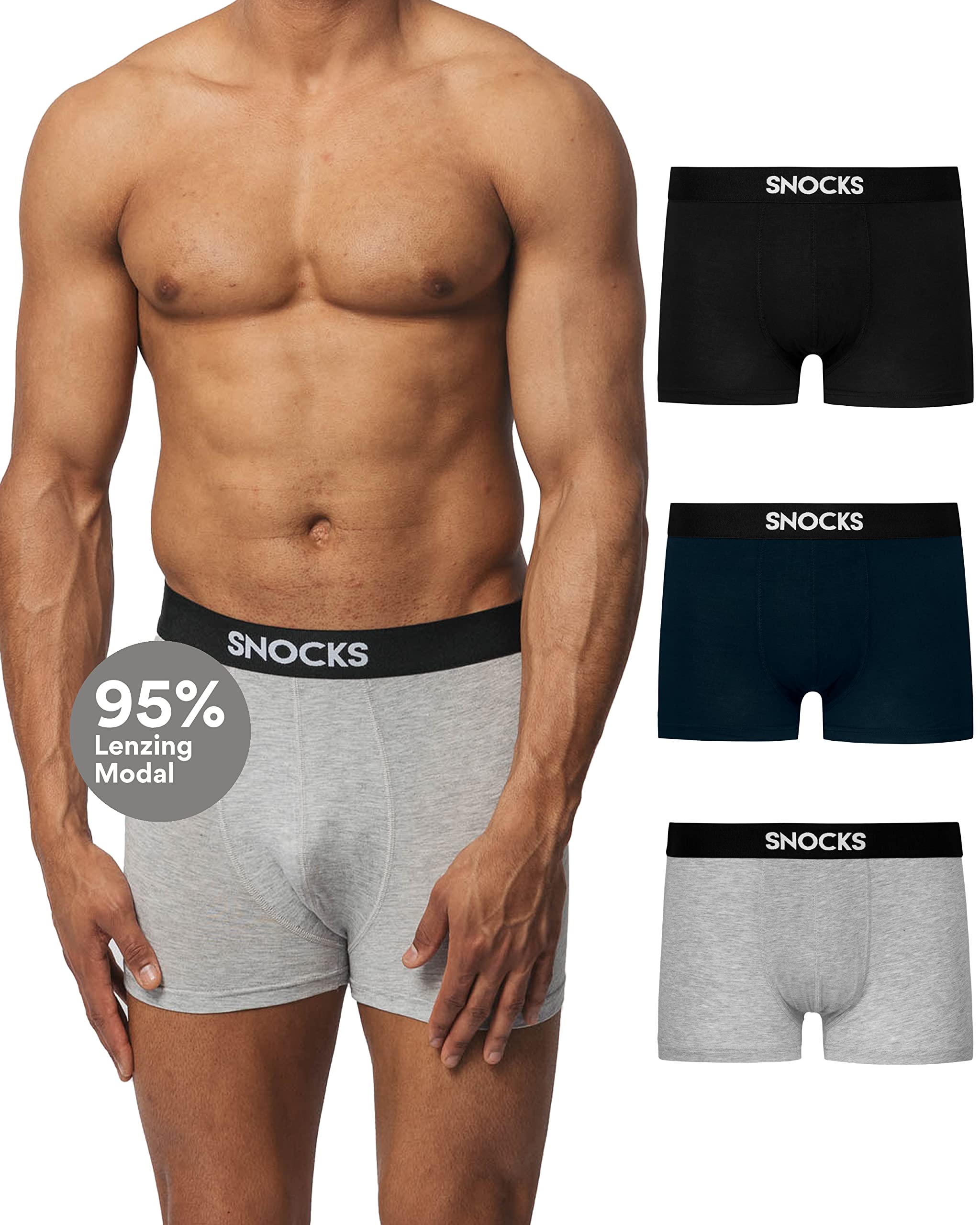 Snocks Premium Boxershorts Herren aus weichem Lenzing Modal (3er Pack) - Ultraleichte und Atmungsaktive Boxershorts - Unterwäsche Männer ohne Kratzenden Etiketten - Gr. S-XL