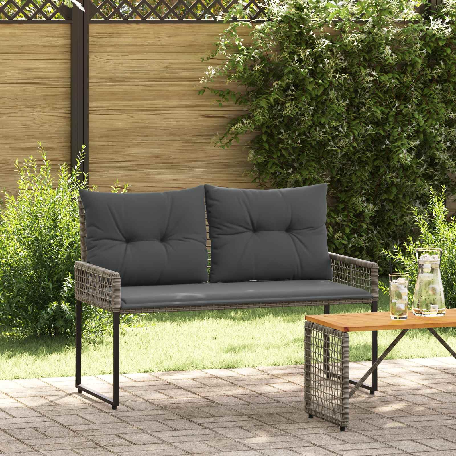 Fengshui Ławka ogrodowa, szara, 118 x 55 x 82 cm, tkanina z polirattanu