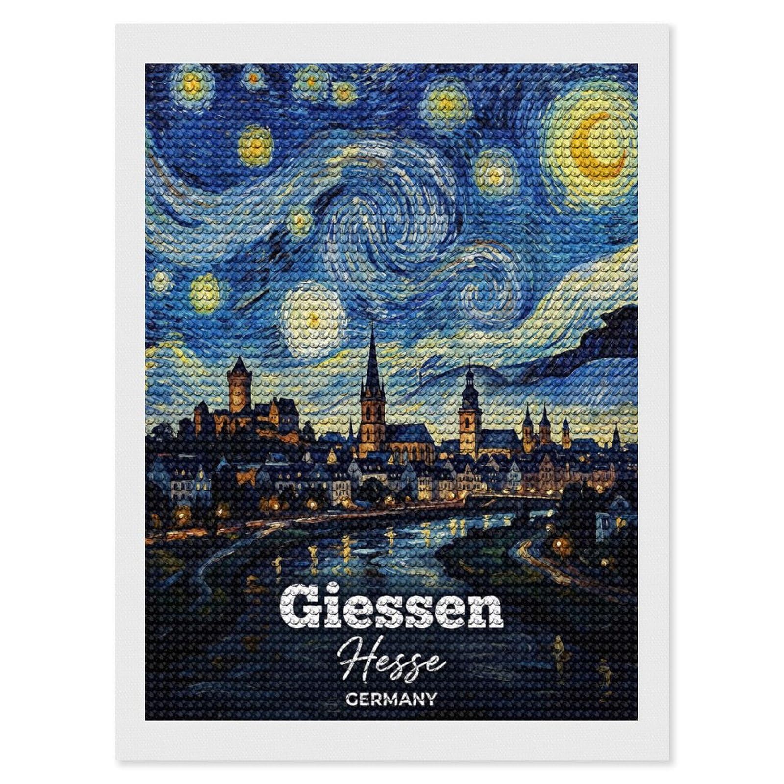 Junmoney Giessen Hesse Germany Starry Night Painting DIY Diamond Art Canvas Kit 12"x16", for Teens, Finish and Display, Holiday Gift Idea, Vintage Style Decor