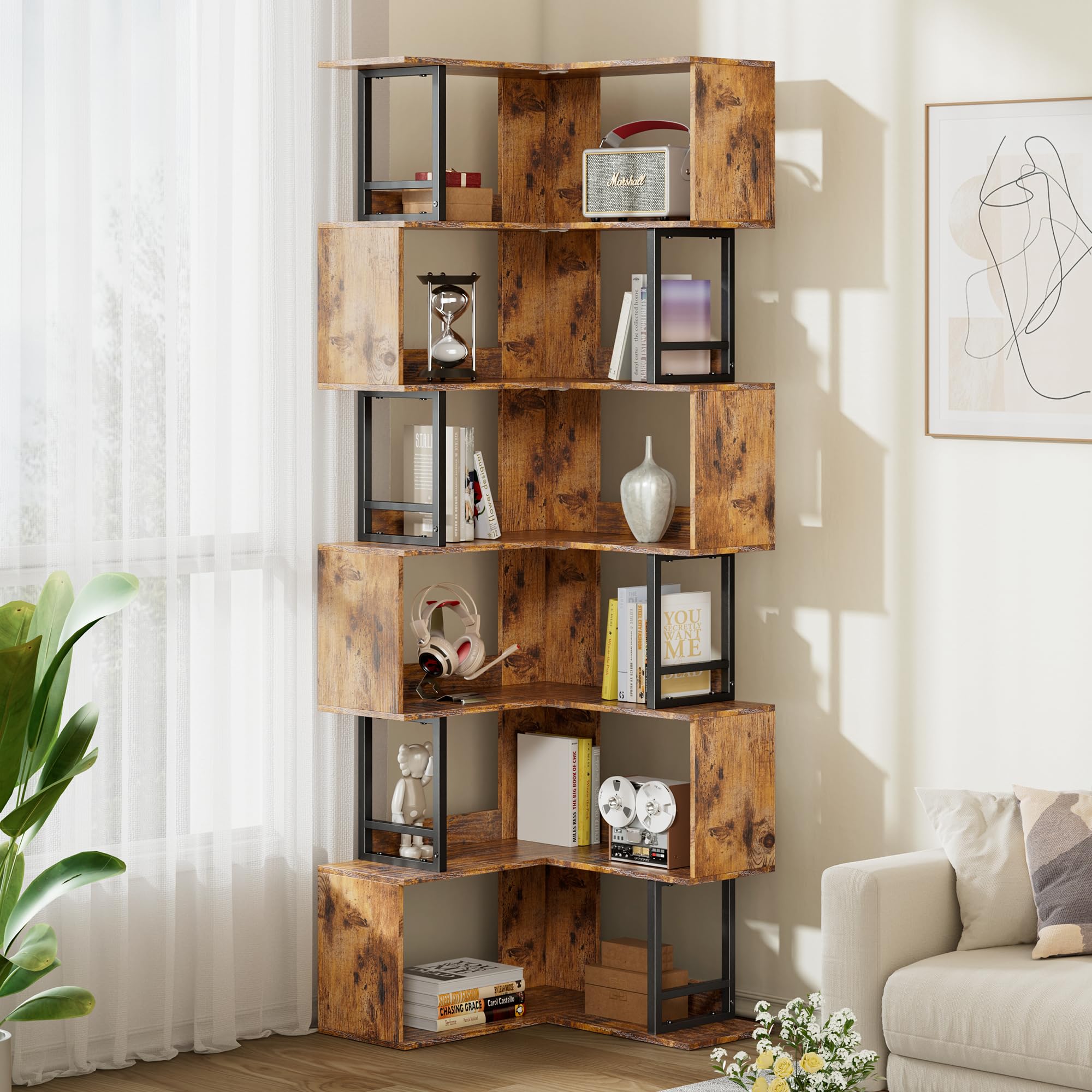 Amazon.com: Decofy 7-Tier Corner Bookshelf, 70.86 Inches