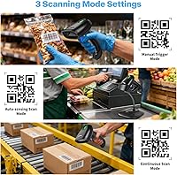 Vista 4 de Escáner de código de barras Bluetooth 1D 2D, Bluetooth 3 en 1 y lector de código de barras QR inalámbrico 2.4G y USB, matriz de datos PDF417 Escáner