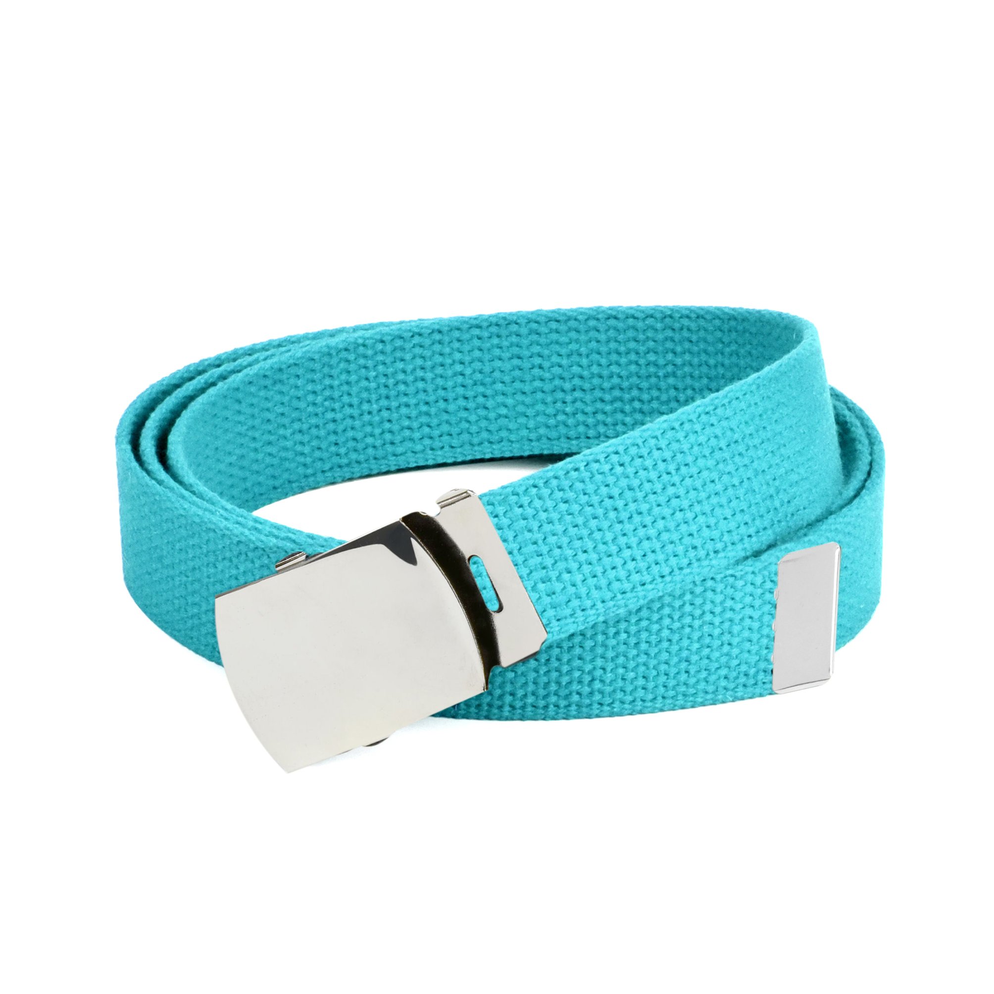 Hold’Em Military Canvas Webbing Belts for MEN’S–Polished Silver Slider Buckle Heavy Duty Adjustable -Teal Blue