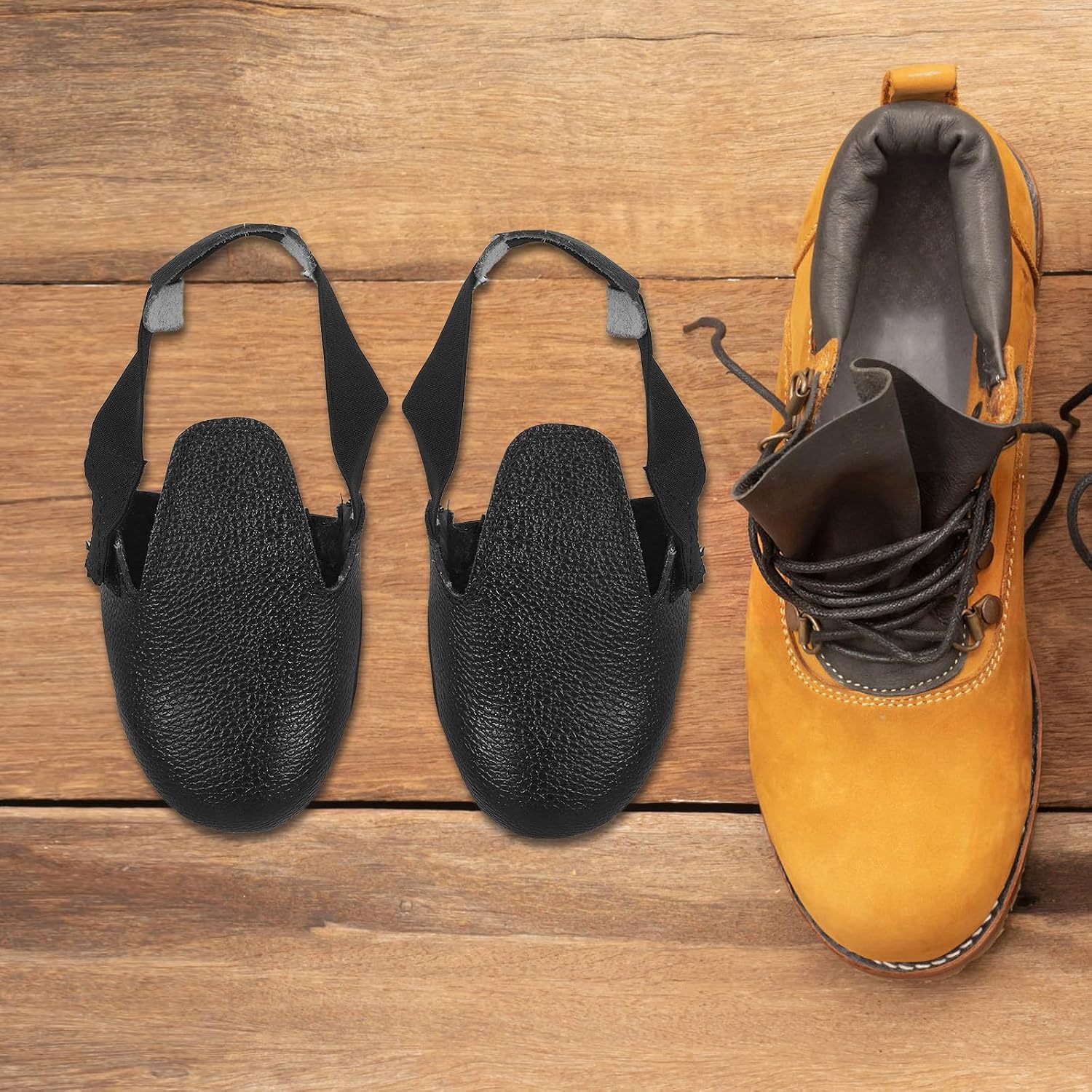Safety Shoe Covers for Work Boots, Black Anti-smash Overshoe Guards | Rubber Pu Steel Build, Slip Resistant Surface, High Elasticity Fit, Thickened Cover for Toe Protection on Site