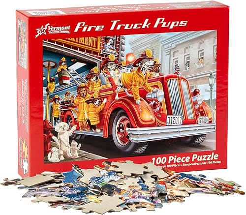 Miniatura 4 de Vermont Christmas Company Rompecabezas de cachorros de camión de bomberos de 100 piezas, piezas grandes, perfecto para niños y personas mayores