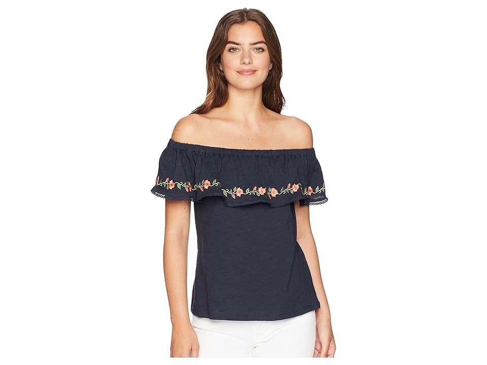 

Miss Me Off Shoulder Embroidered Top (Navy) Women's Sleeveless