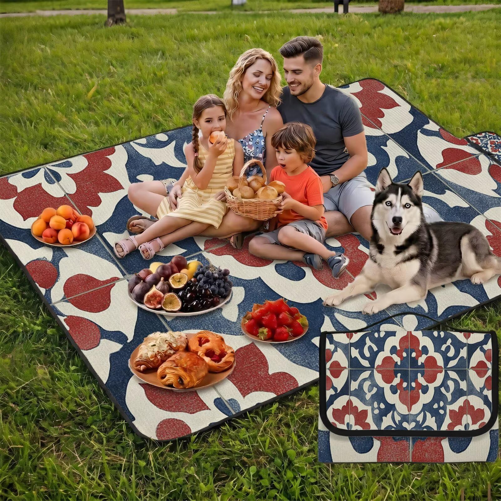 Grande Coperta de Picnic 200x300 cm, Blu navy Manta Picnic Impermeable Anti-Sabbia Manta de Playa Pieghevole, Outdoor Picnic Blanket per Spiaggia, Camping, Giardino, Trekking - rosso (2) FZ-114