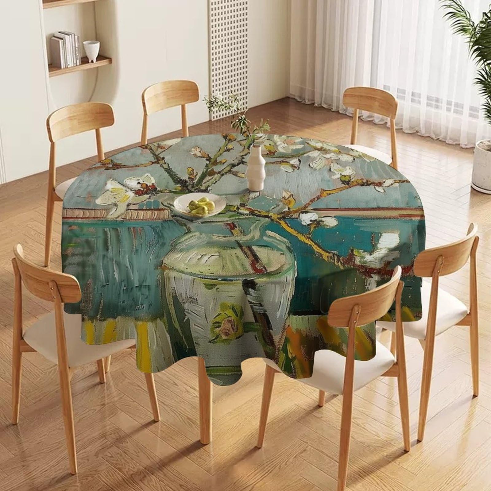ORDOBO 3D Print Round Tablecloth - Dashan Town Waterproof Dust-Proof 3D Print Table Cover For Dinner Kitchen Garden Fashion Home Countertop Decoration 177X177Cm
