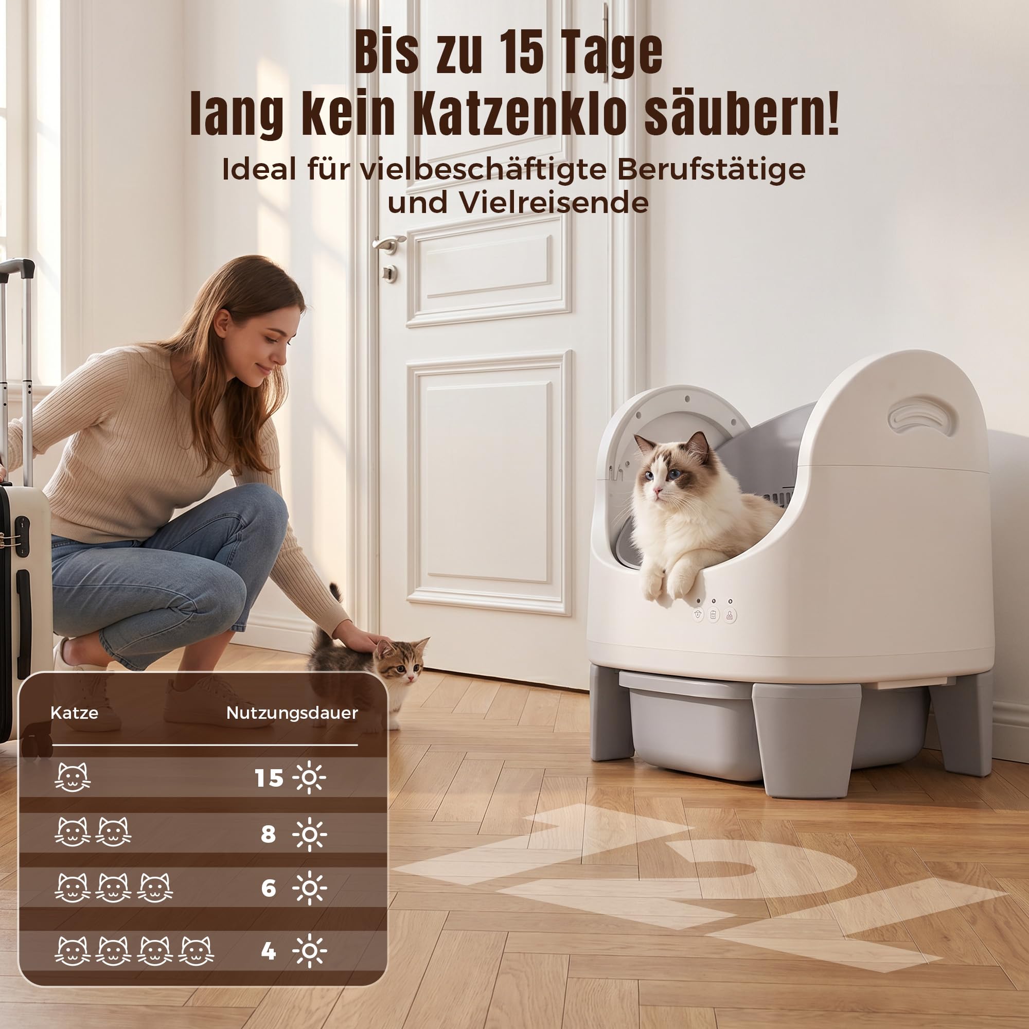 Selbstreinigendes Katzenklo offenes APPSteuerung Einklemmschutz für Katzen