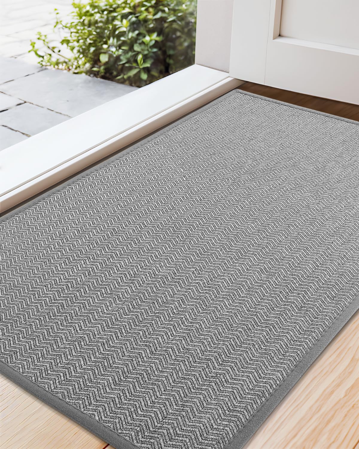 Color&Geometry Felpudo Entrada Casa 43.5 x 75 cm, Alfombra Entrada Casa Interior/Exterior Lavable Antideslizante, Tapete Entrada Absorbente Resistente a Las Manchas, Gris Claro