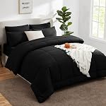 CozyLux Queen Set de confort noir, 7 Pièces Lit dans un sac, Noir Consolateur Taille Reine, Ensembles de lit toute saison avec Consoleur à mailles, Feuille plate, Draps ajustés, Oreillers