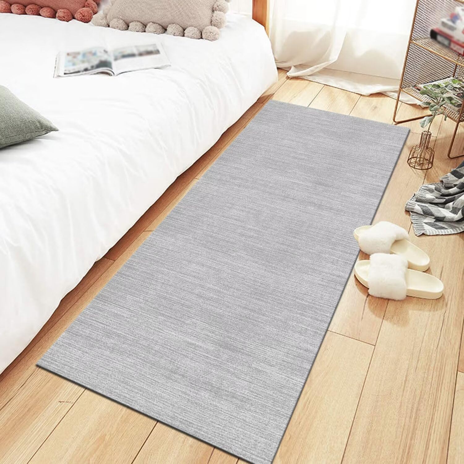 Tappeto Cucina Antiscivolo Tappeto Passatoia Grigio chiaro 3D Tappeti Runner Antimacchia Corridoio Soggiorno interne 90X140CM Poliestere Passatoia cucina Legno Durevole Tappetino zerbino Lavabile