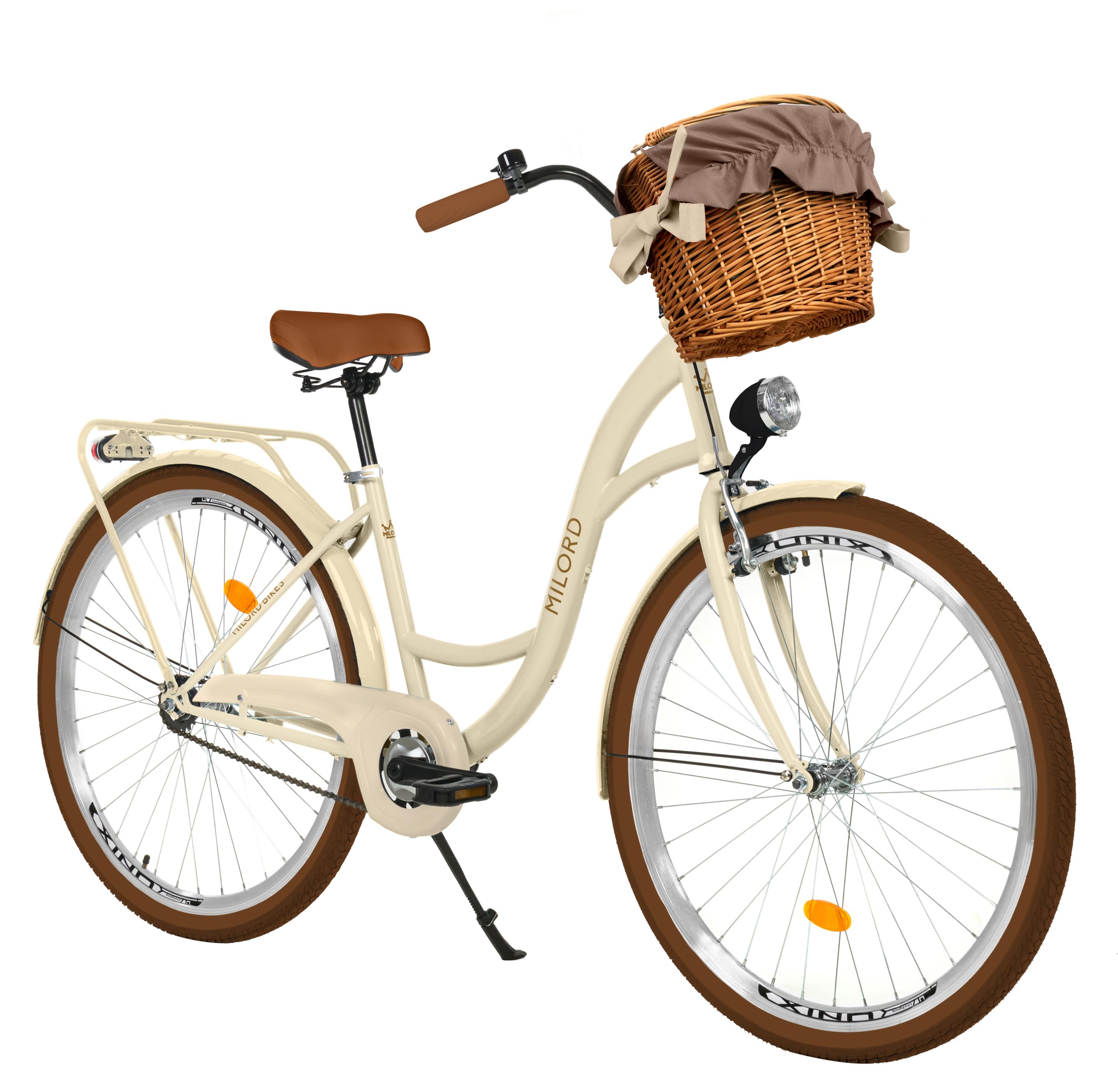 Bicicletta comfort con cestino di vimini, bicicletta olandese da donna, City bike, beige marrone, 1 marcia, 28 pollici