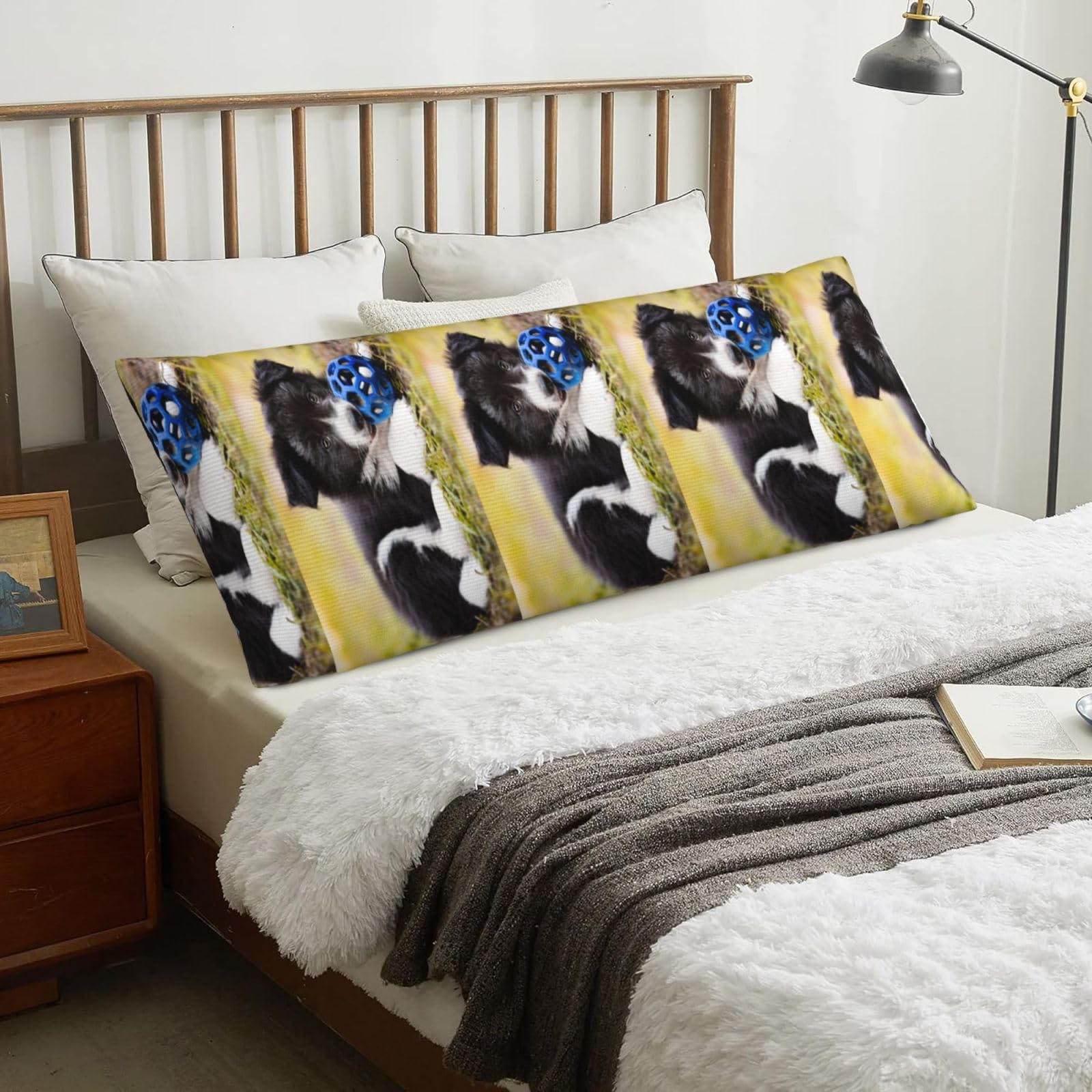 Border Collie Dogs Puppy Pets Black Border, Body Pillow Cover with Zipper,Long Body Pillowcase 20 x 60 in