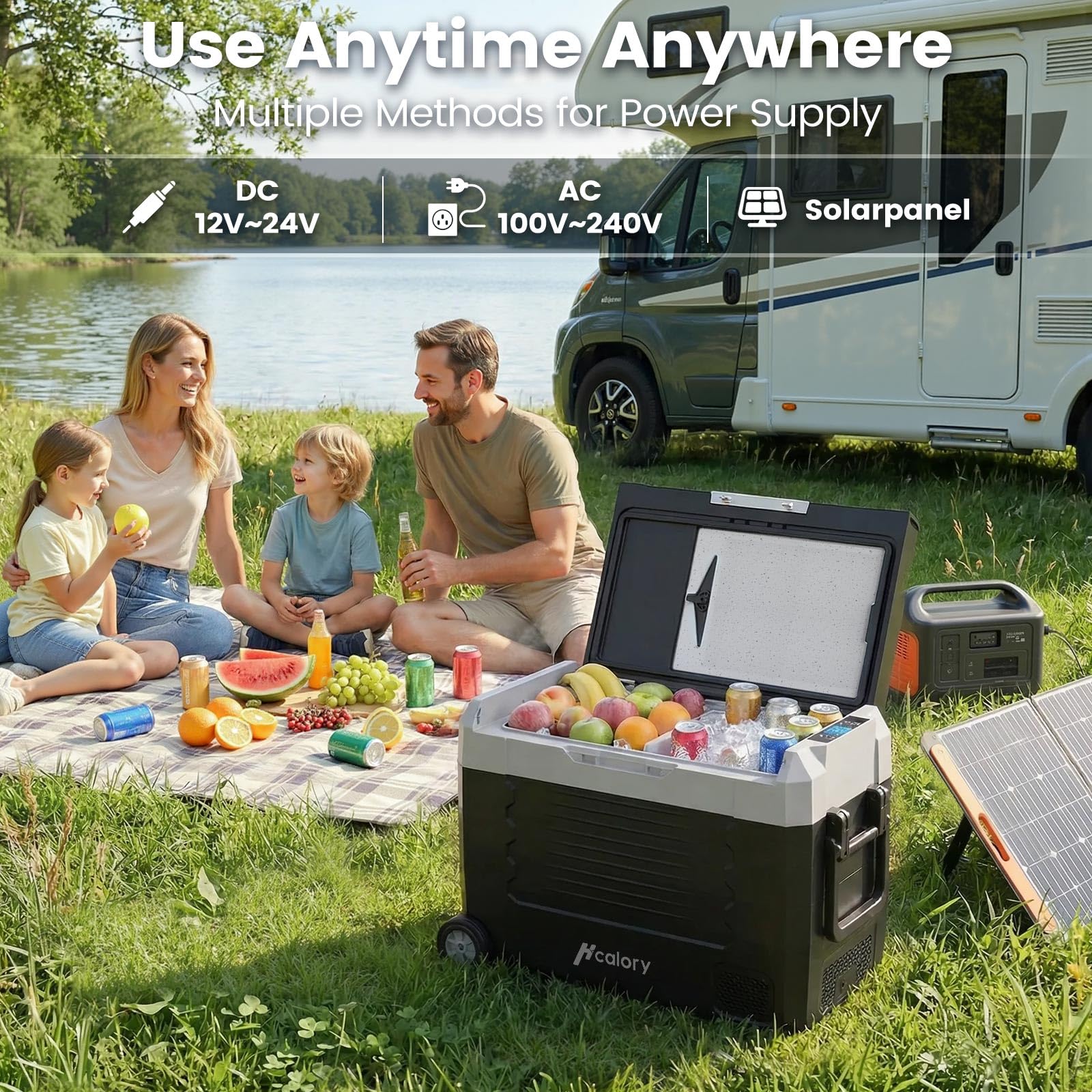 55L Tragbarer Kompressor Kühlbox mit Bluetooth-App, Dual-Zone -20°C bis +20°C, 12V/24V/230V, Rollen & Trennwand