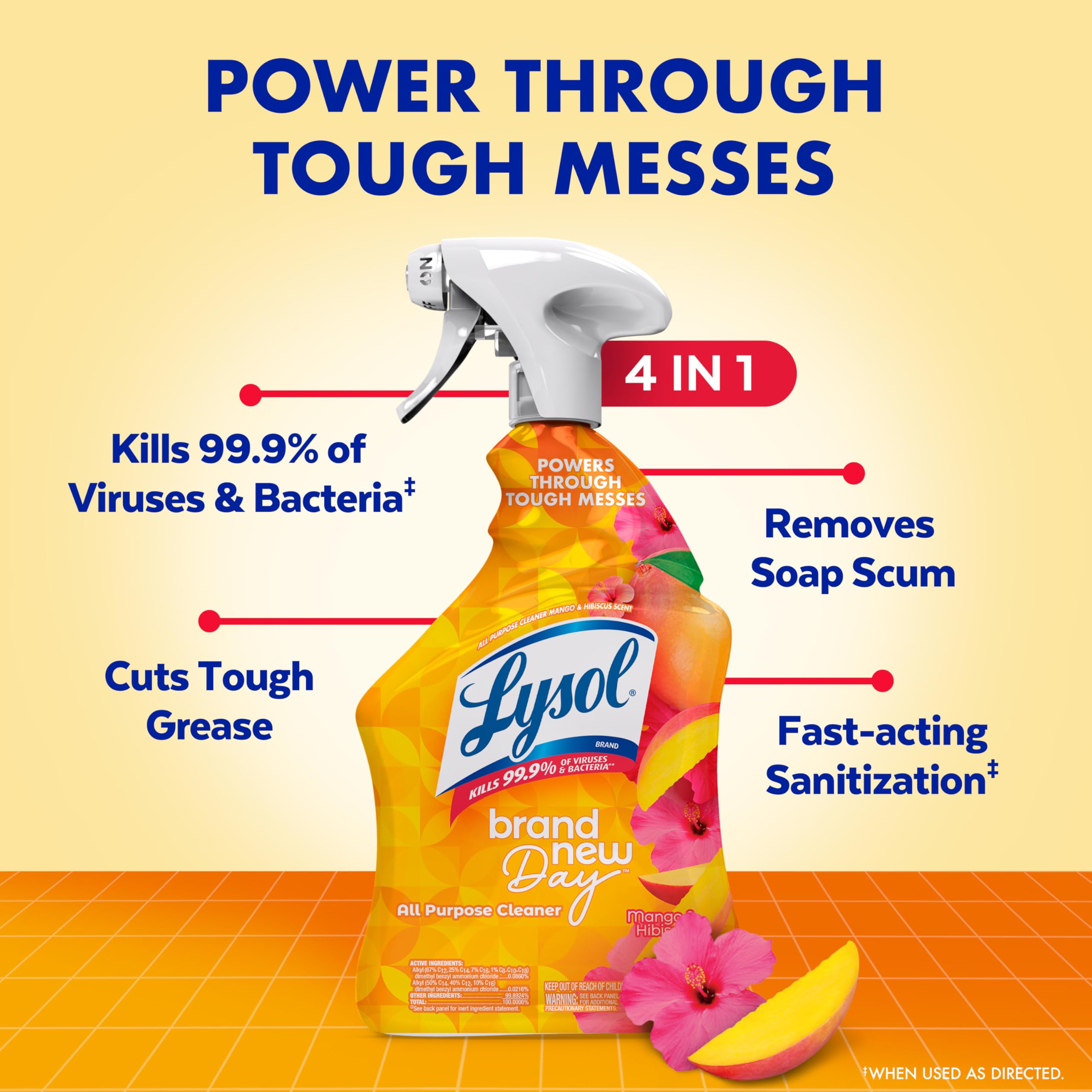 Lysol All Purpose Cleaner Spray, Multi-Purpose Disinfecting Spray, Kitchen & Bathroom Cleaner, Mango & Hibiscus Scent, 32 Fl Oz