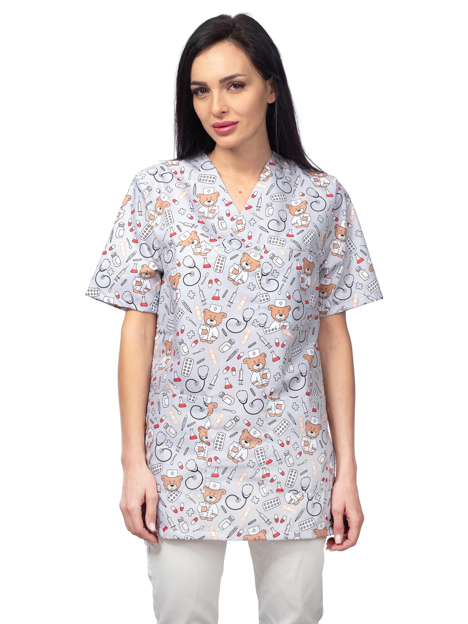 DINOZAVR Bruna Sanitario Camisa Médica con Cuello en V para Mujeres — view 24