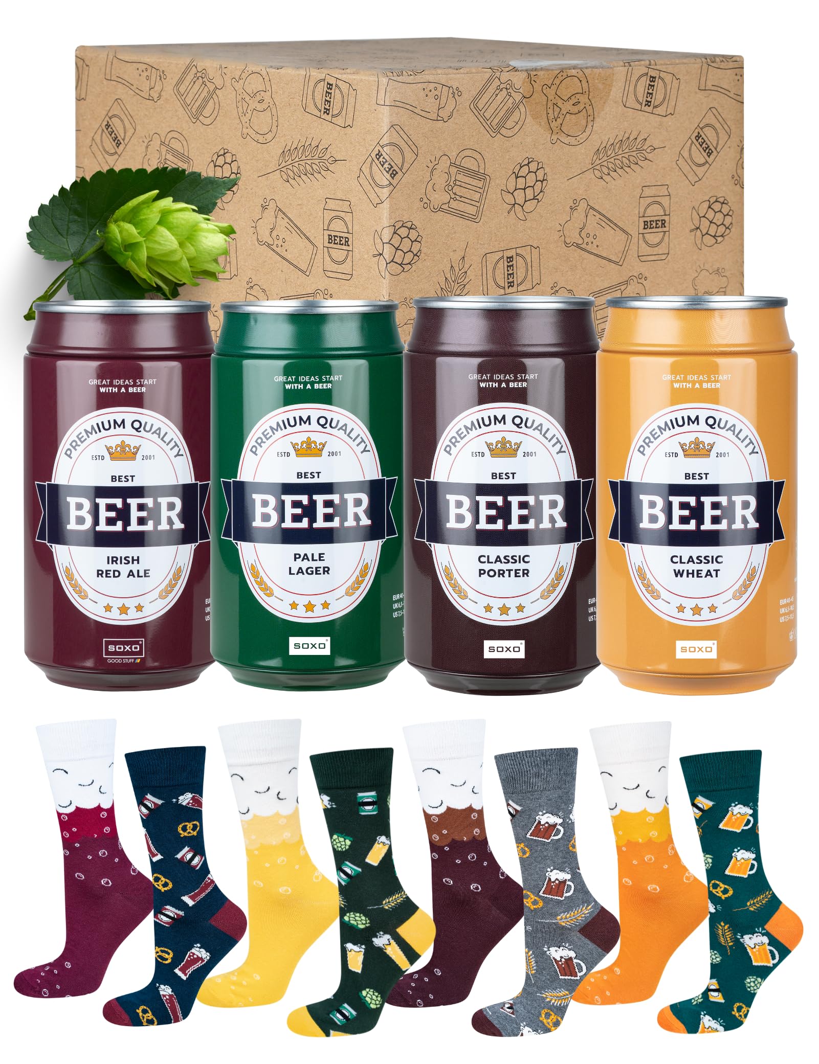 soxo Beer Lover Gifts Socks Men Mens Cotton Sock Colourful Funky Gift Men's Presents 6.5-10.5 4 Pairs