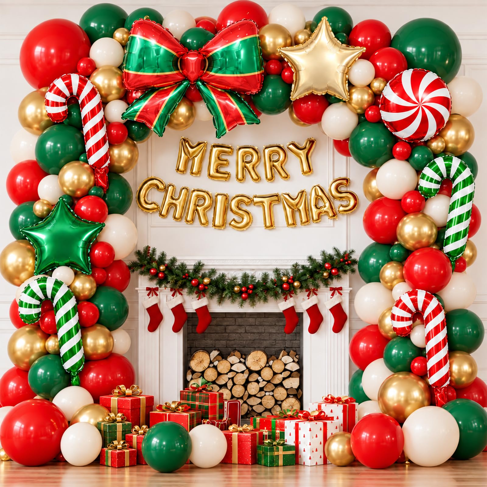 124 Pcs Christmas Balloons Red Green Gold Candy Cane Party Decorations โ image 1