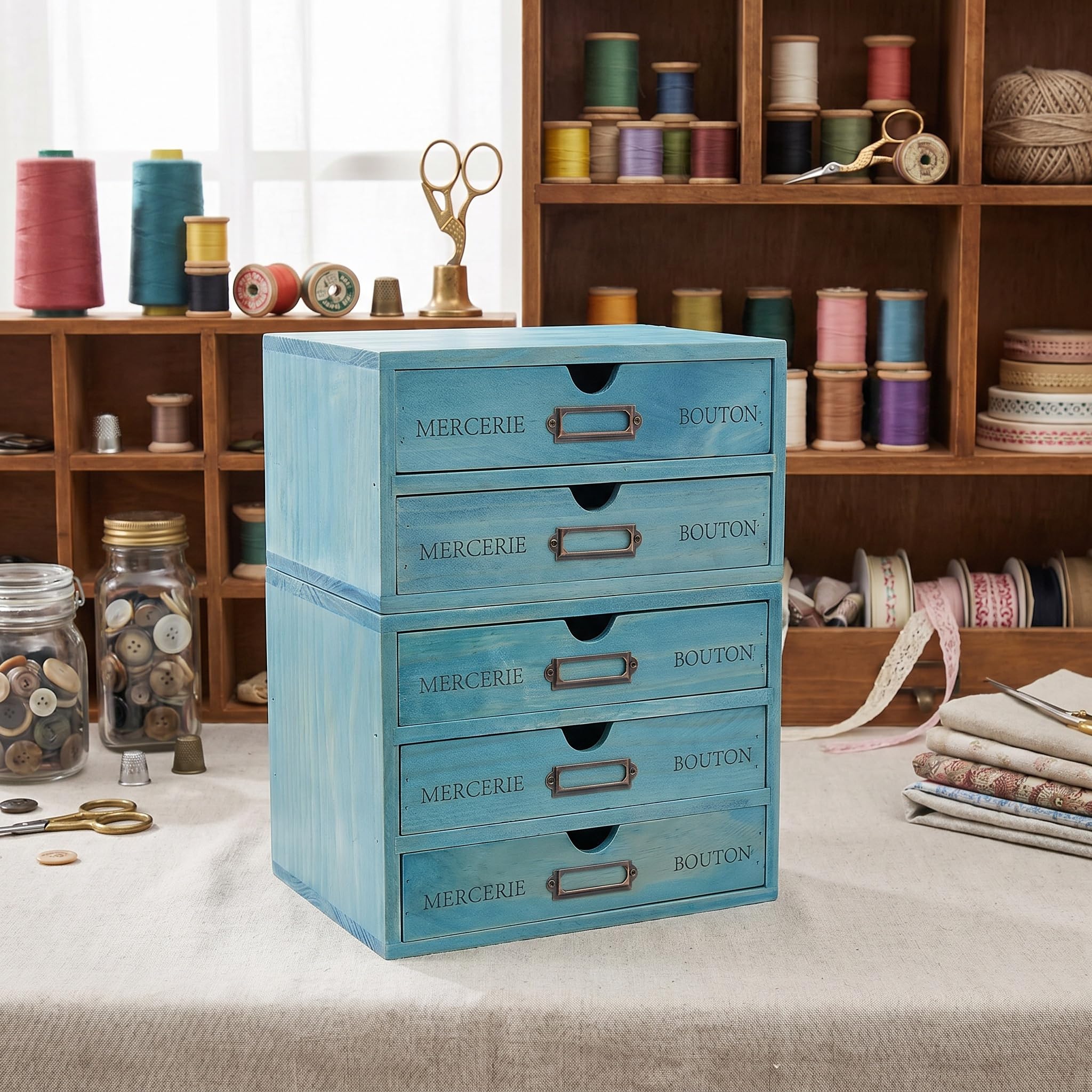 Schreibtisch-Organizer Aus Holz Mit Schubladen – 5-teiliger Apothekerschrank Für Büro Und Zuhause, Organizer Für Make-up Und Ablage Mit Etikettenboxen Brown