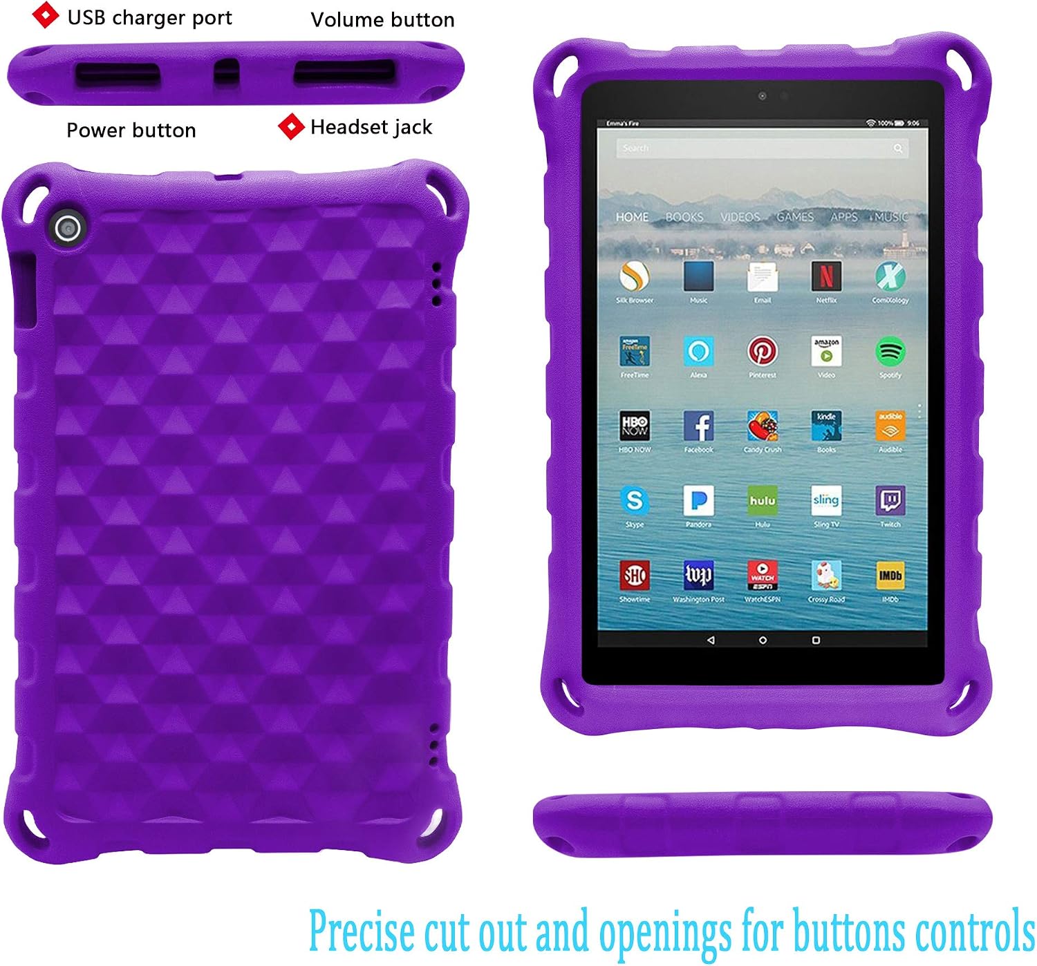 2019 All-New HD 8 Tablet Case,HD 8 Case - Riaour Light Weight/Shock-Absorption/Anti Slip/High Impact Case for 8 inch Display Tablet Cover(Compatible with 2018/2017/2016 Release)