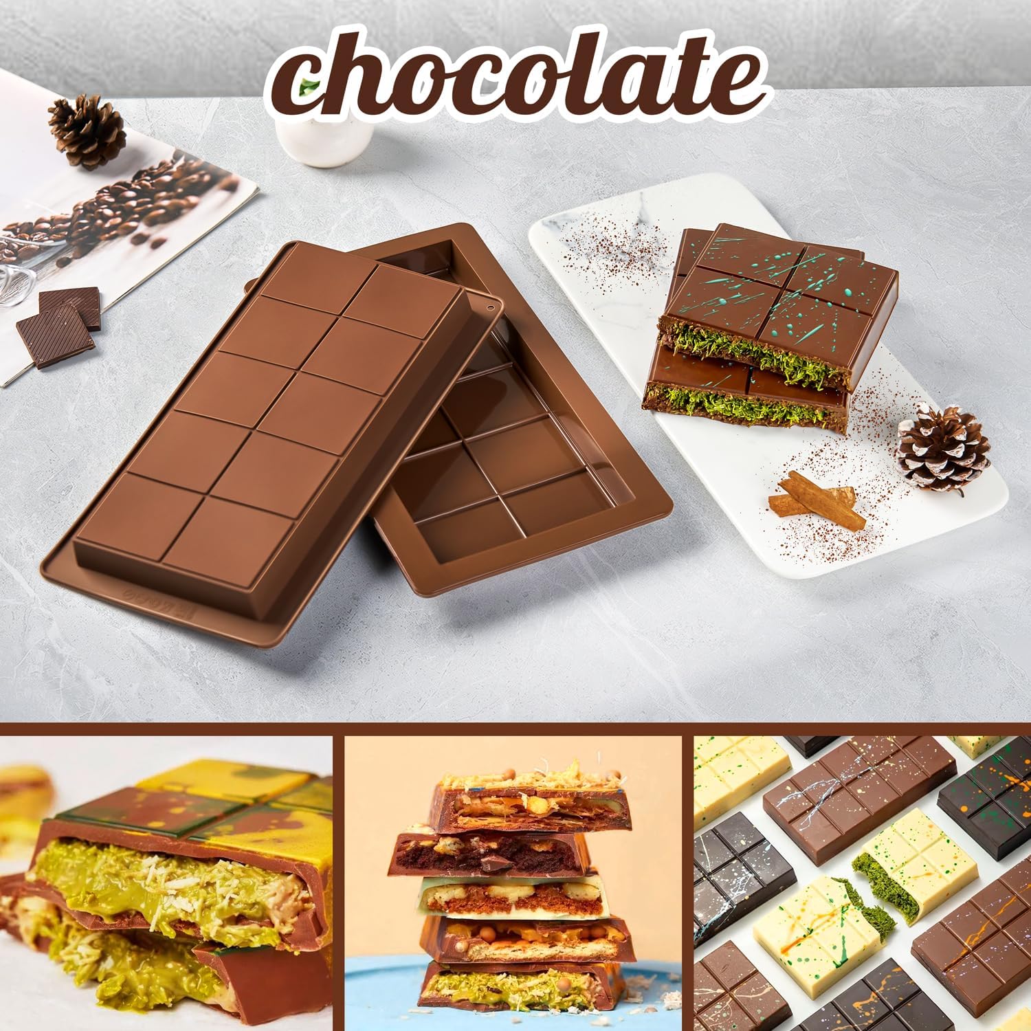 Stampo Per Tavoletta Di Cioccolato In Silicone 2 Pezzi, Stampo tavoletta cioccolato, Ideale per Dolci e Decorazioni di Torte, Stampi in silicone Senza BPA, Restende le temperature da -40 °C a +230