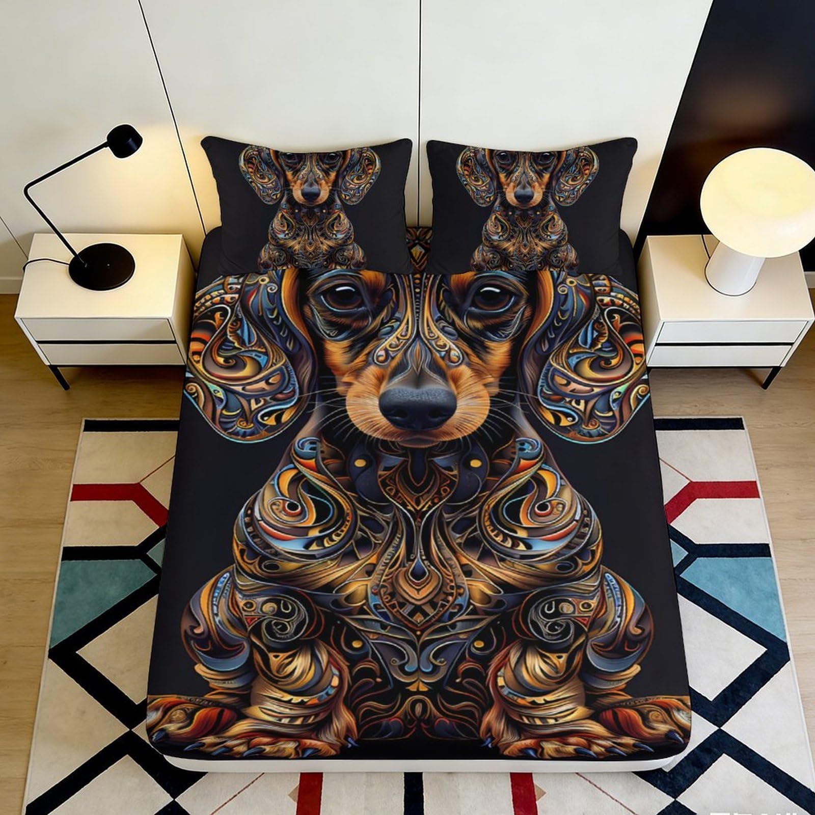 3D Printed Artistic Dachshund Fitted Sheet Microfiber Soft Breathable 3D Dog Pattern Mattress Cover for Bedroom Dormitory Guest Room Protection 120x200x25cm