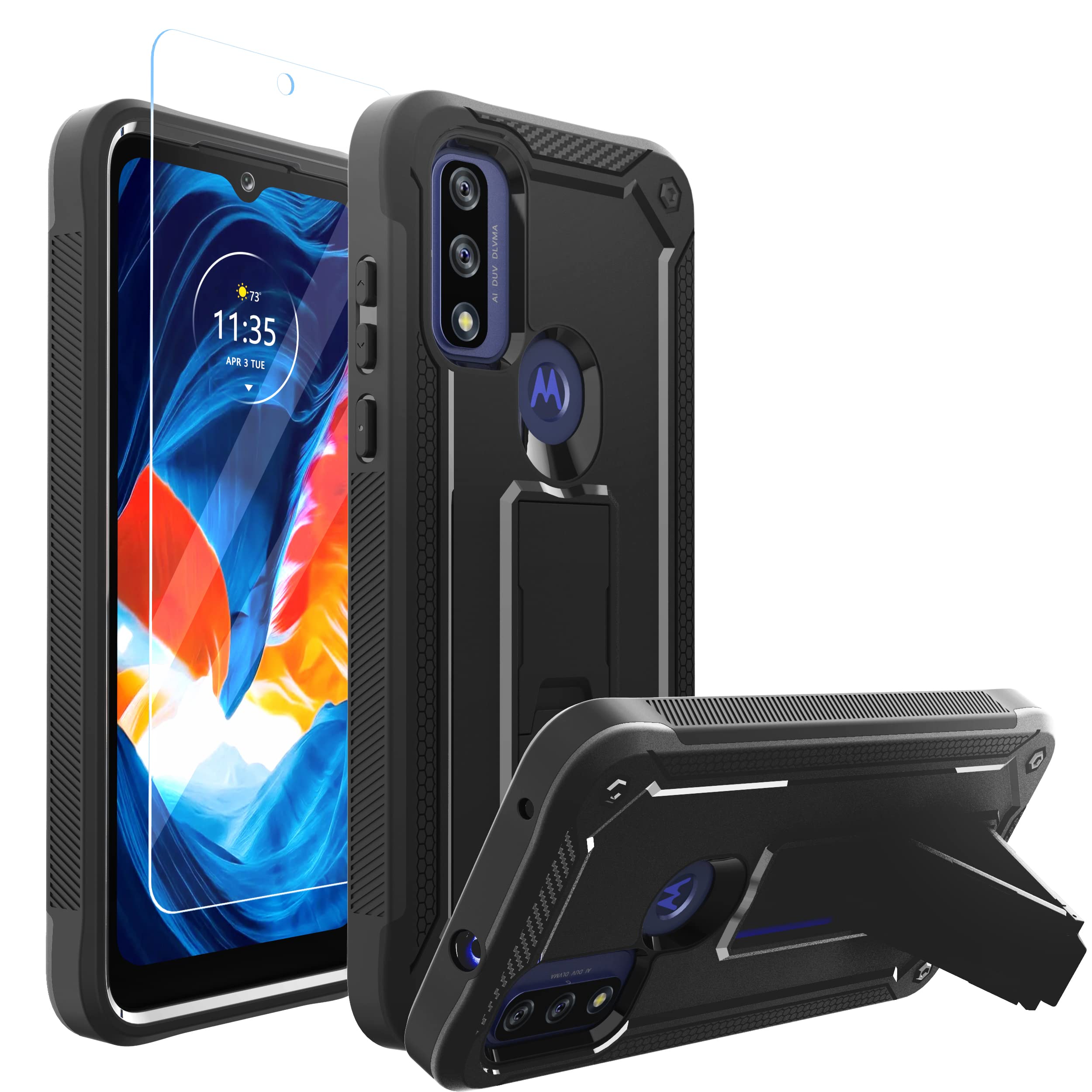 URBANITE for Moto G Crucial Protection: Military Grade Dual Layer Shockproof Cover with Screen Protector & Kickstand (Black)