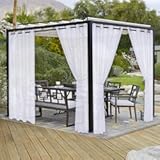 LORDTEX Burlap Linen Look Outdoor Curtains for Patio - 2 Panels Waterproof Sheer Curtains for Pergola&comma; Porch&comma; Cabana and Gazebo Grommet Indoor&sol;Outdoor Voile Sheer Drapes &lpar;52 x 95 inch&comma; White&rpar;