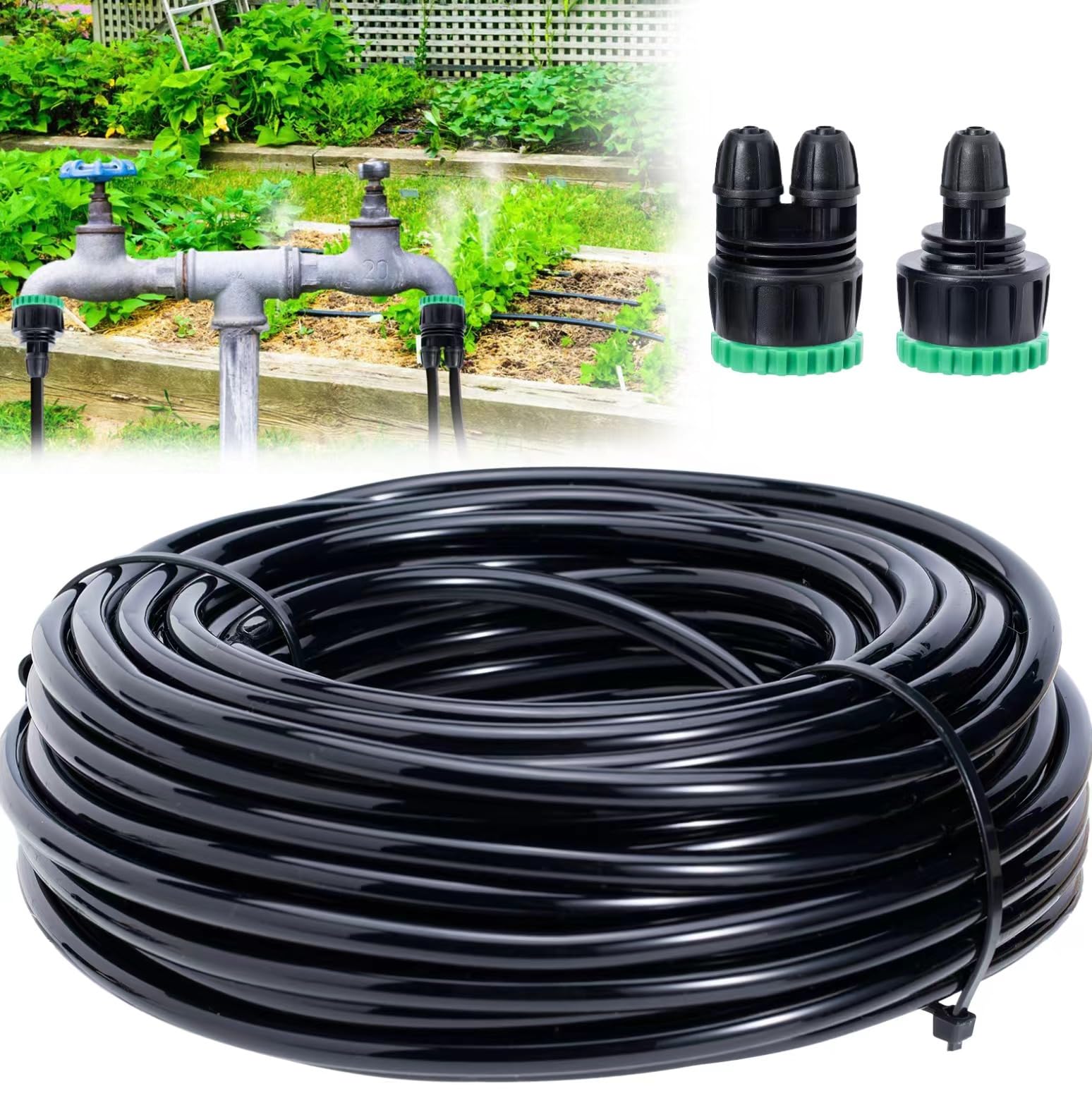 iBamso 20 m Garden Irrigation Hose, Drip Irrigation Line, 4/7 mm PVC Micro Drip System, Connection Pipe, Water System Hose for Lawns, Gardens, Agricultural Irrigation