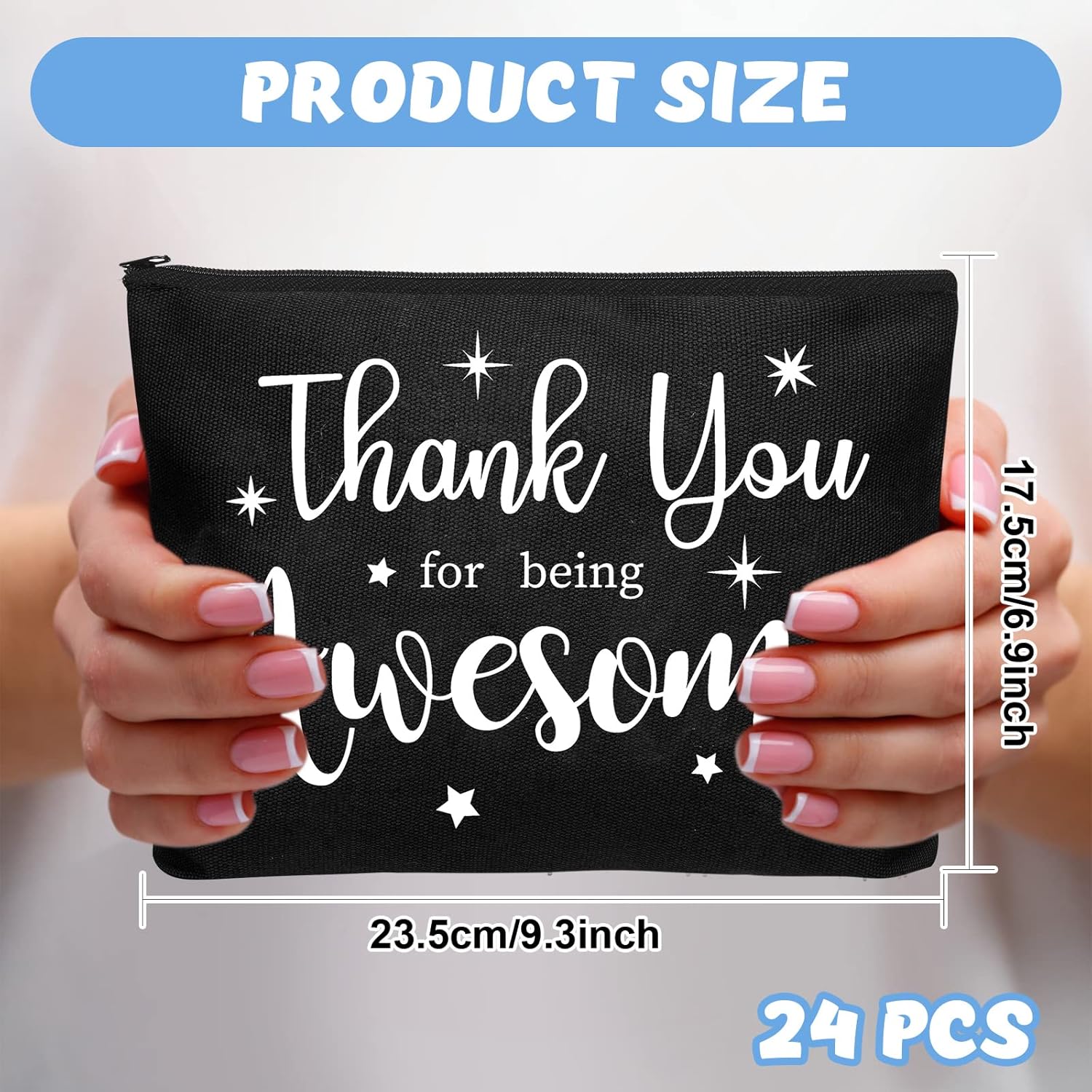 Kajaia 24 Pieces Inspirational Canvas Cosmetic Bags Makeup Bags with Zippers Appreciation Motivational Toiletry Purse Pouches Positive Travel Makeup Pouches for Girl Women Friends, 8 Designs (Simple) - Image 2