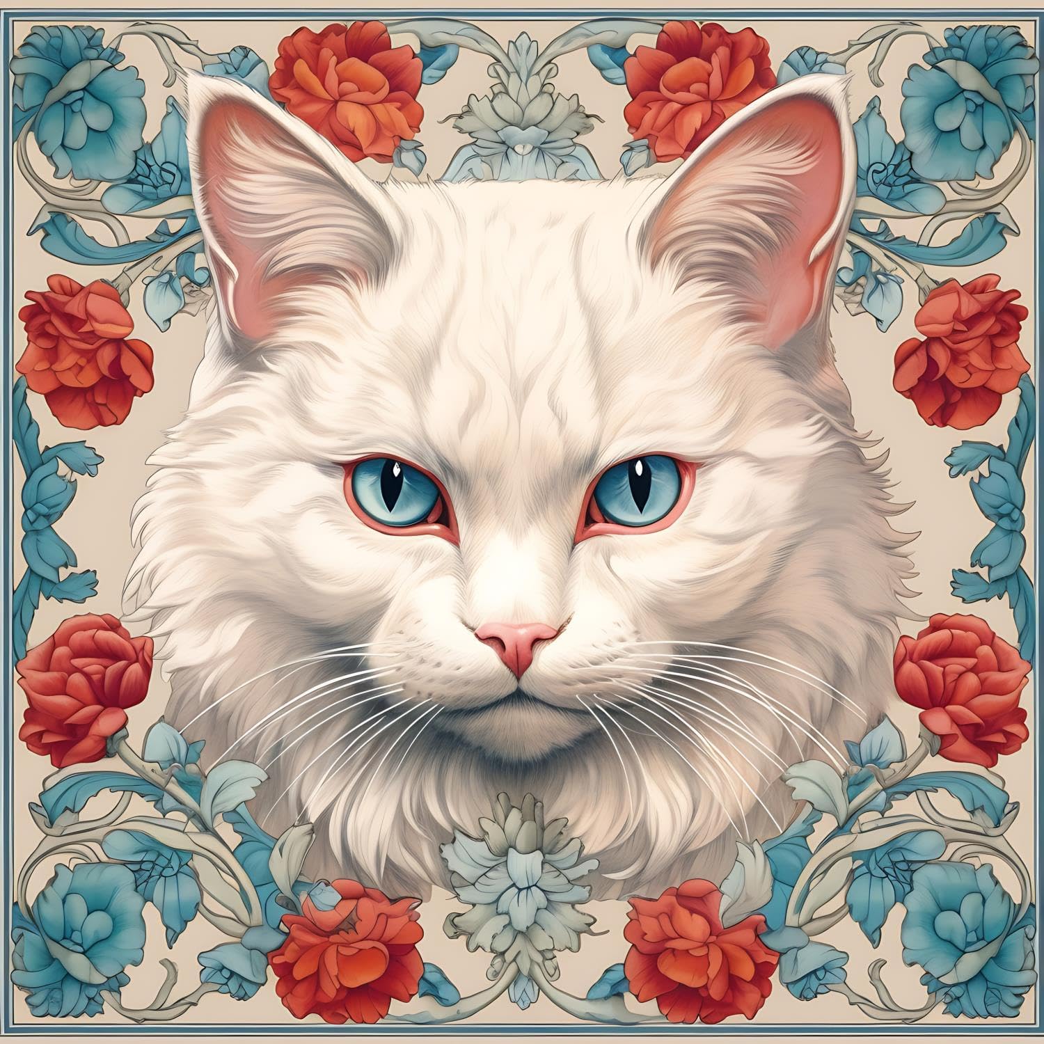 5D Cat Diamond Painting Kits for Adults&Kids Diamond Art with Full Tools Accessories White Cat and Flowers Inlaid with Crystal and Diamond Perfect for Home Decoration 20x24 inch