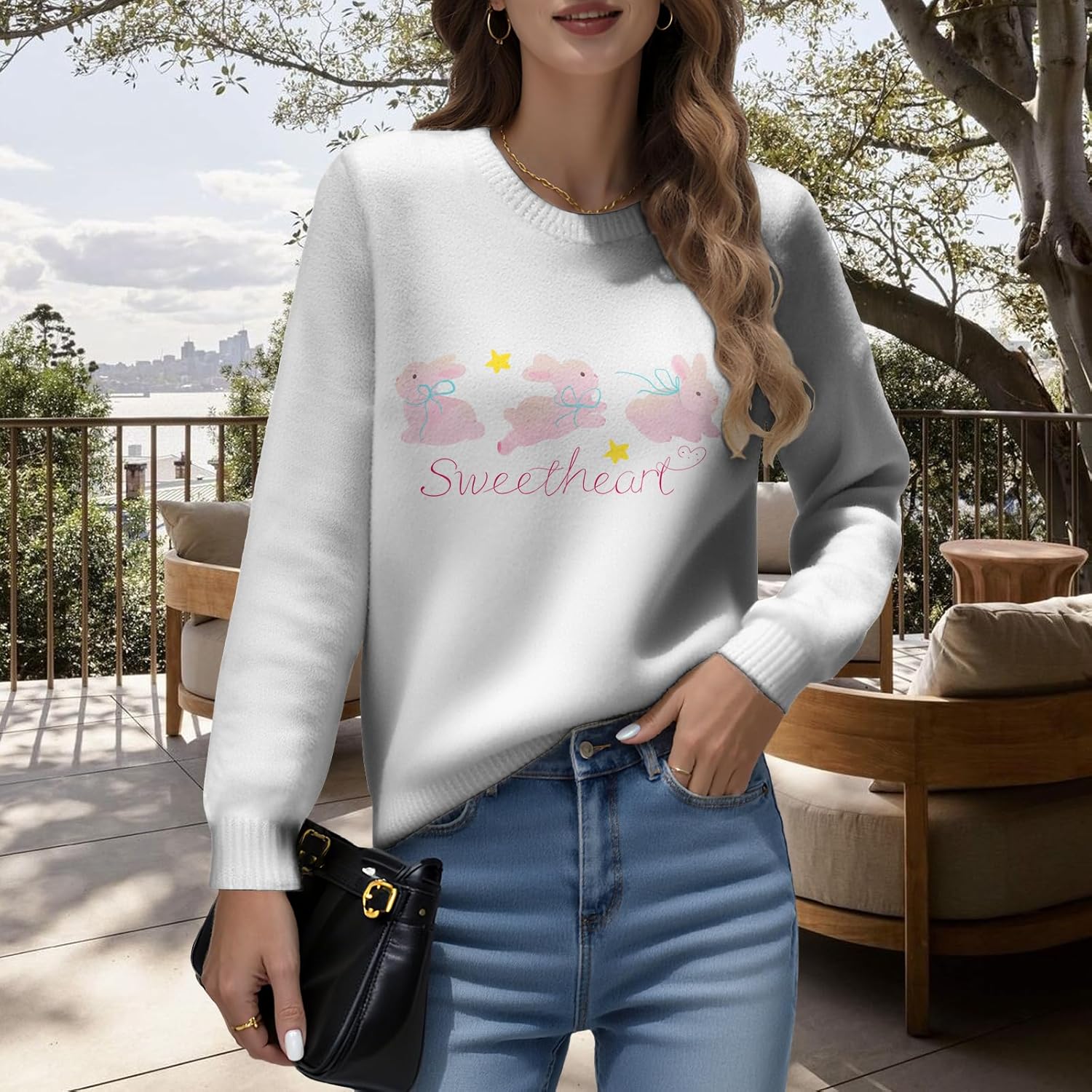LIZALIG Womens Long Sleeve Print Pullover Sweater Round Neck Relaxed Fit Soft Comfortable Chic Fall Fashion Trendy - Image 2