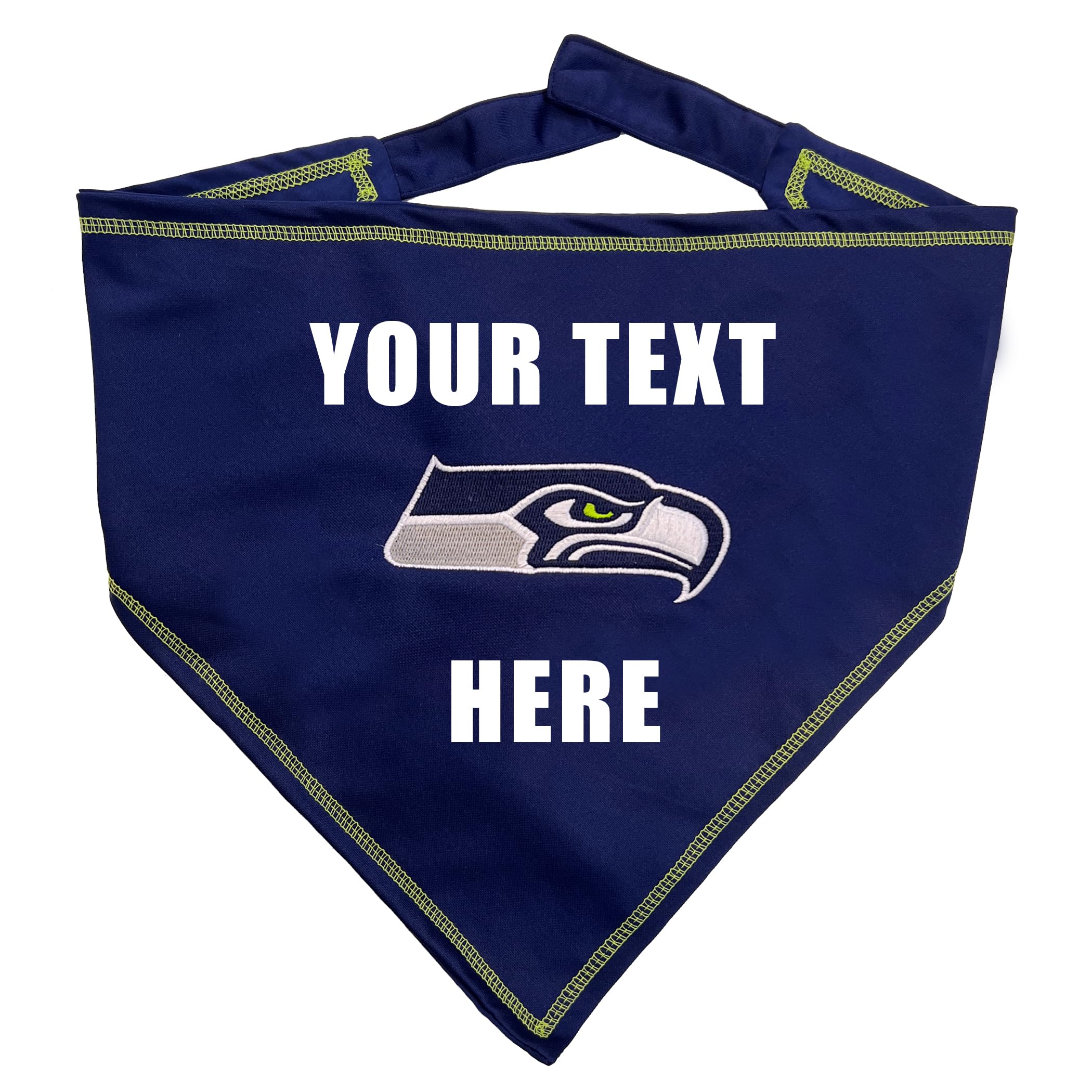NFL Seattle Seahawks Personalized Tie Bandana for Dogs & Cats, Size Small/Medium. Custom Dog Cat Scarf Bib for Pet. Ultimate Game-Day & Party