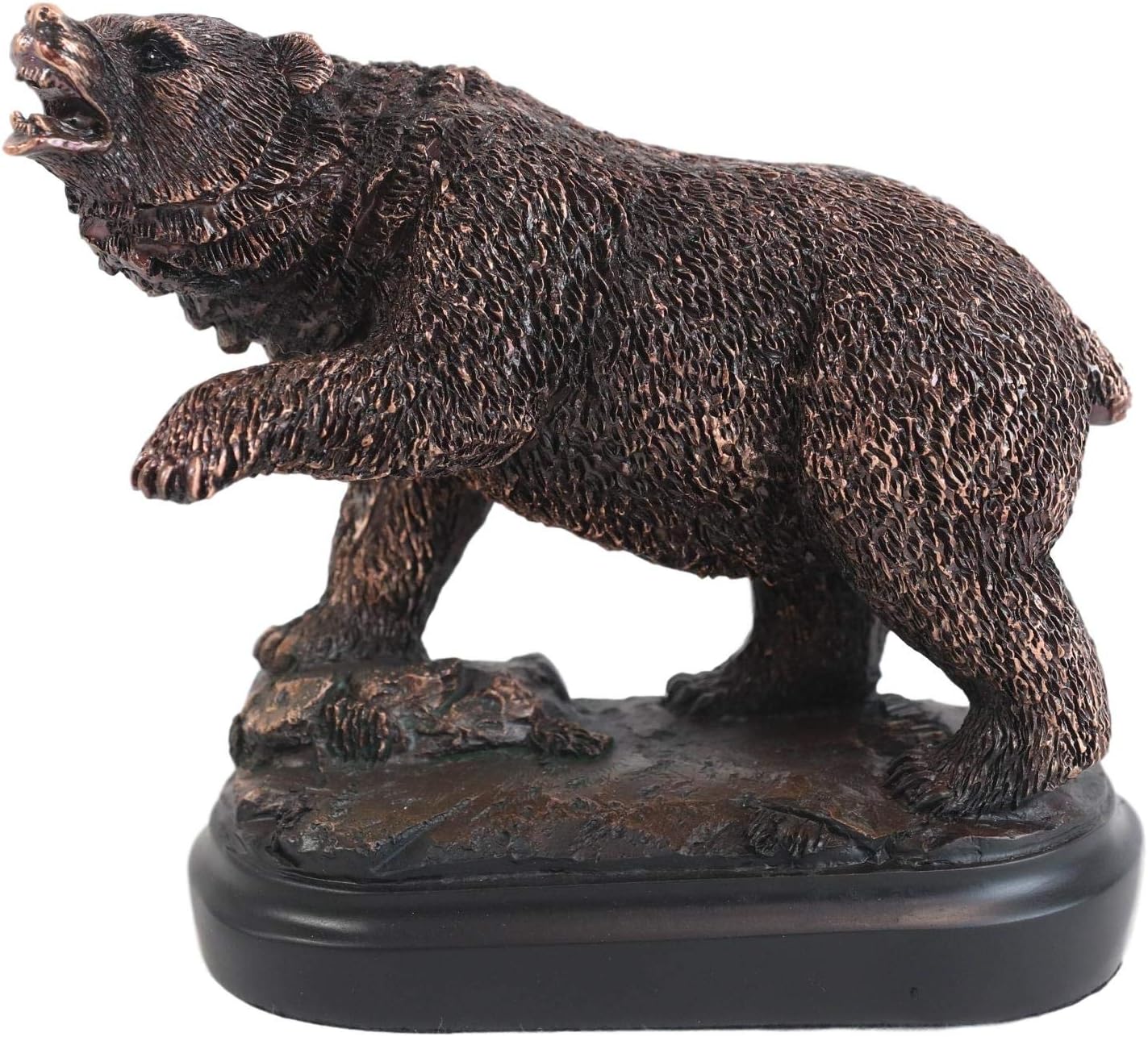 Ebros Gift Western Rustic Realistic Ferocious Grizzly Bear Pawing Statue in Bronze Electroplated Resin Animal Bears Figurine with Pedestal Base Cabin Lodge Wildlife Desktop Accent