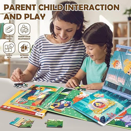 Miniatura 4 de Rompecabezas magnéticos para niños de 3 a 8 años, 60 piezas de rompecabezas y libro de combinación magnética de tres pliegues, juguetes educativos