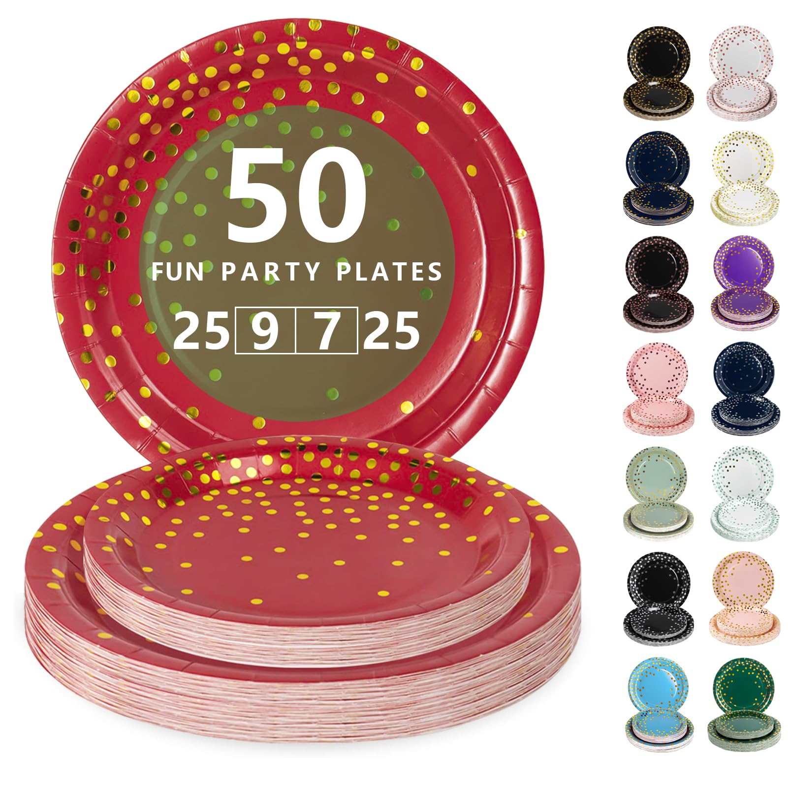 Nkaiso Disposable Paper Plates 50 Pack, Burgundy and Gold Plates Dinner Set - 25x9inch & 25x7inch Plate Elegant Disposable Tableware for Birthday, Wedding, Christmas Party Supplies