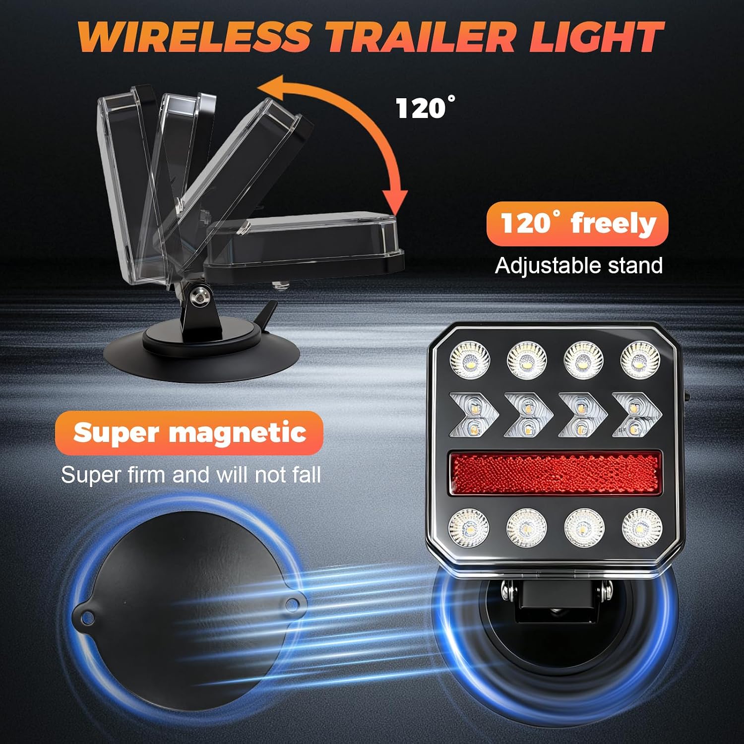 Wireless Trailer Lights Magnetic - Portable Wireless Trailer Lights Kit, IP65 Waterproof for Trucks, RVs, Boats, Campers,Caravan